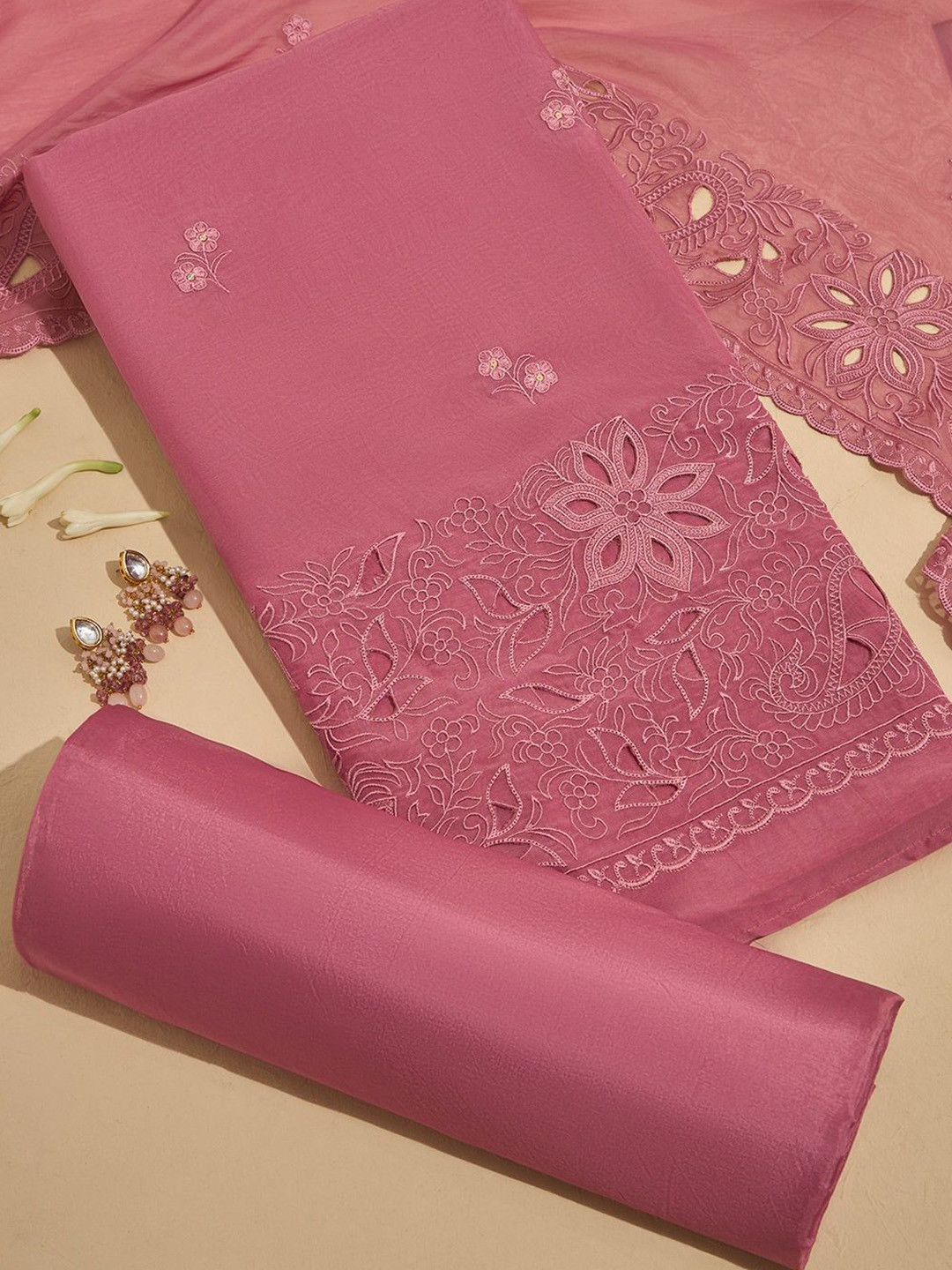 

Taneira Floral Embroidered Unstitched Dress Material, Pink