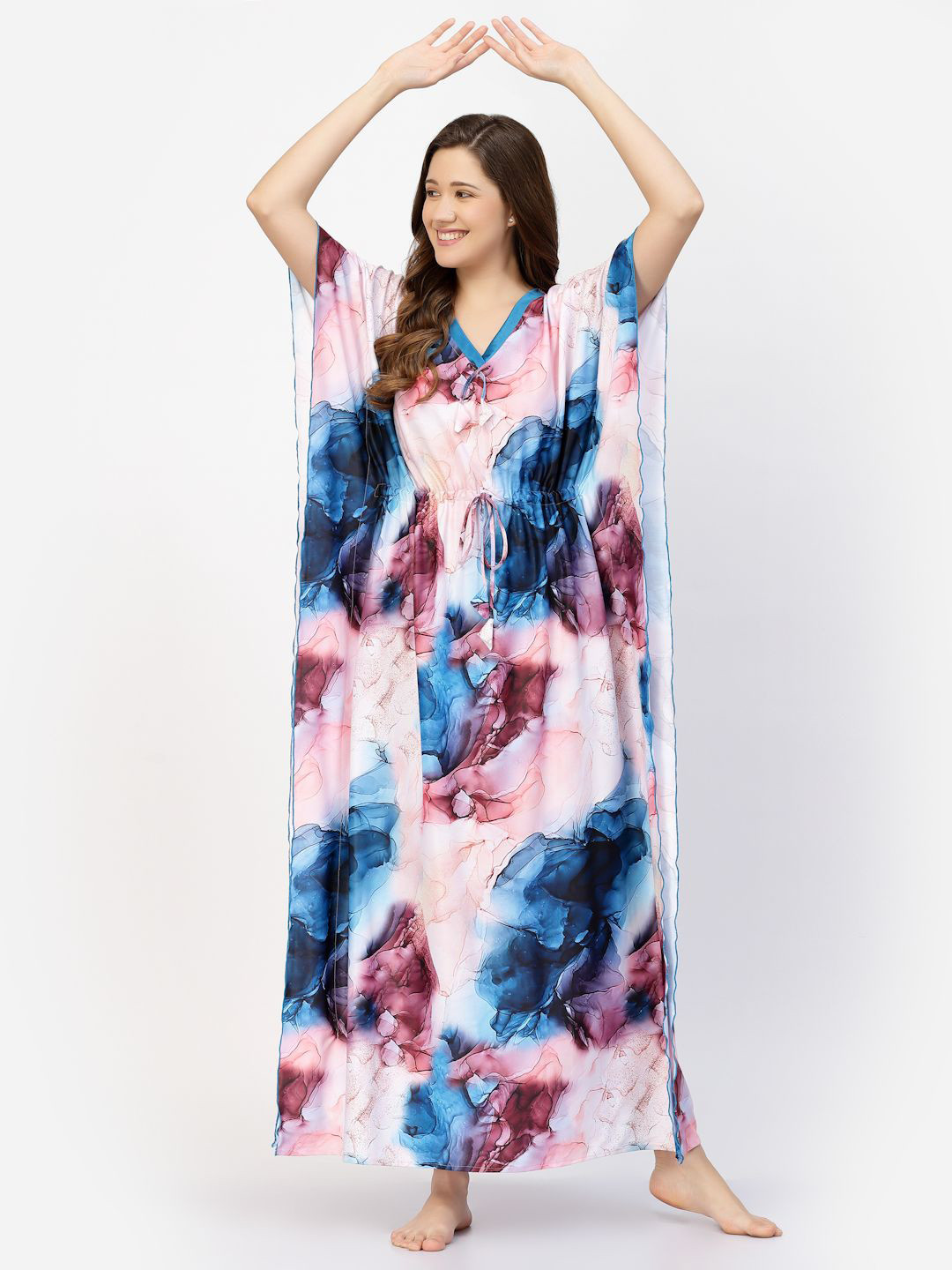 

CHUI MUI Women Printed Maxi Kaftan Nightdress, Blue