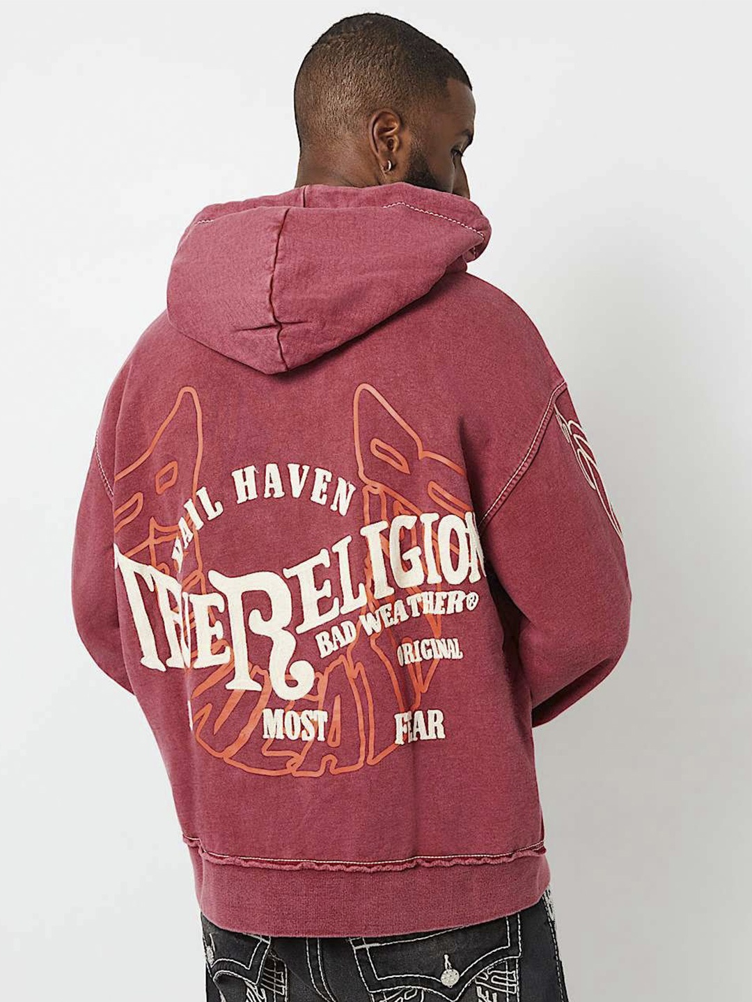 

True Religion Men Cotton Printed Hooded Sweatshirt, Red