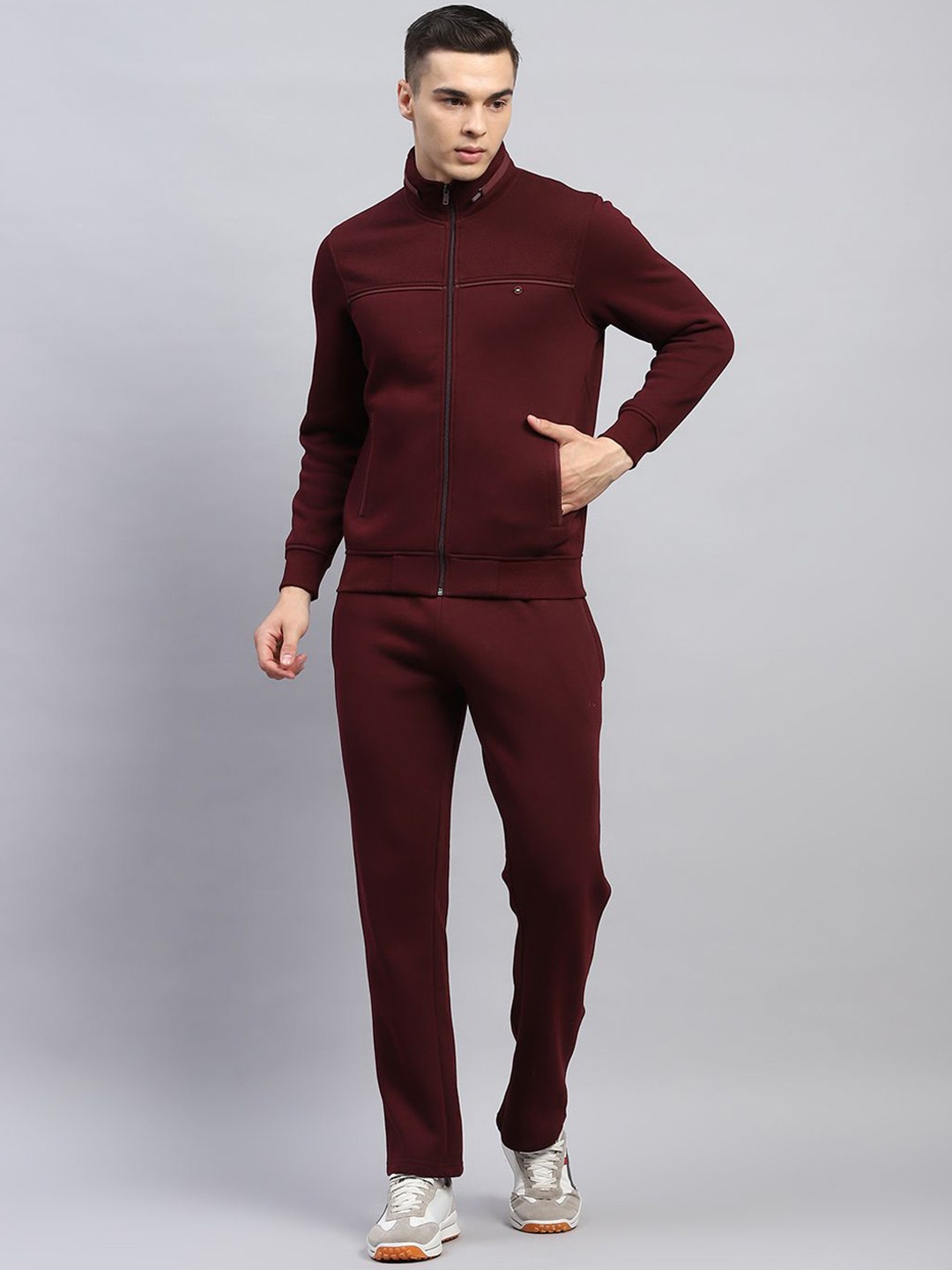 

Monte Carlo Men Mock Neck Full Sleeve Tracksuit, Maroon