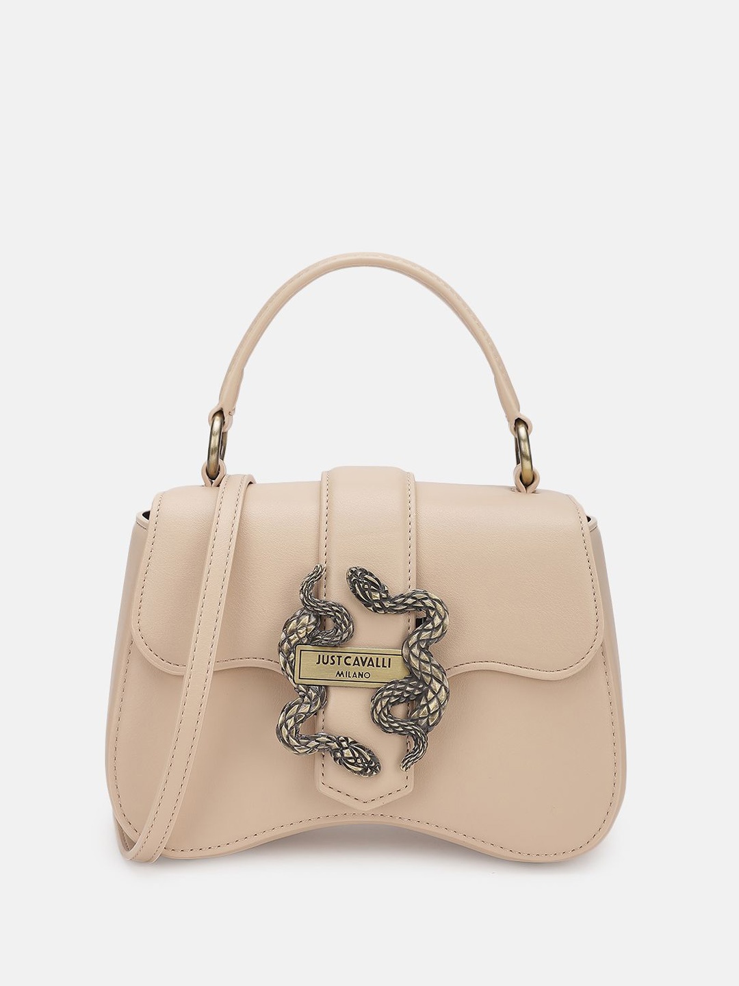 

Just Cavalli Women Solid Structured Satchel Bag, Beige