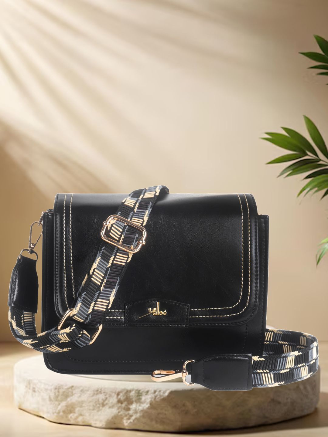 

yelloe Women Solid Crossbody Leather Sling Bag, Black