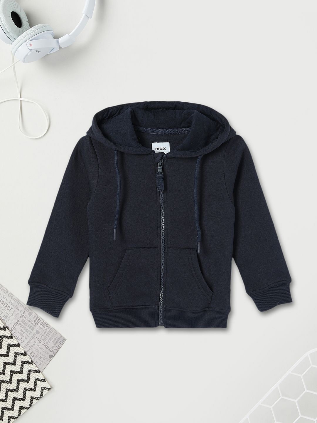 

max Boys Front-Open Hooded Winterwear Sweatshirt, Blue