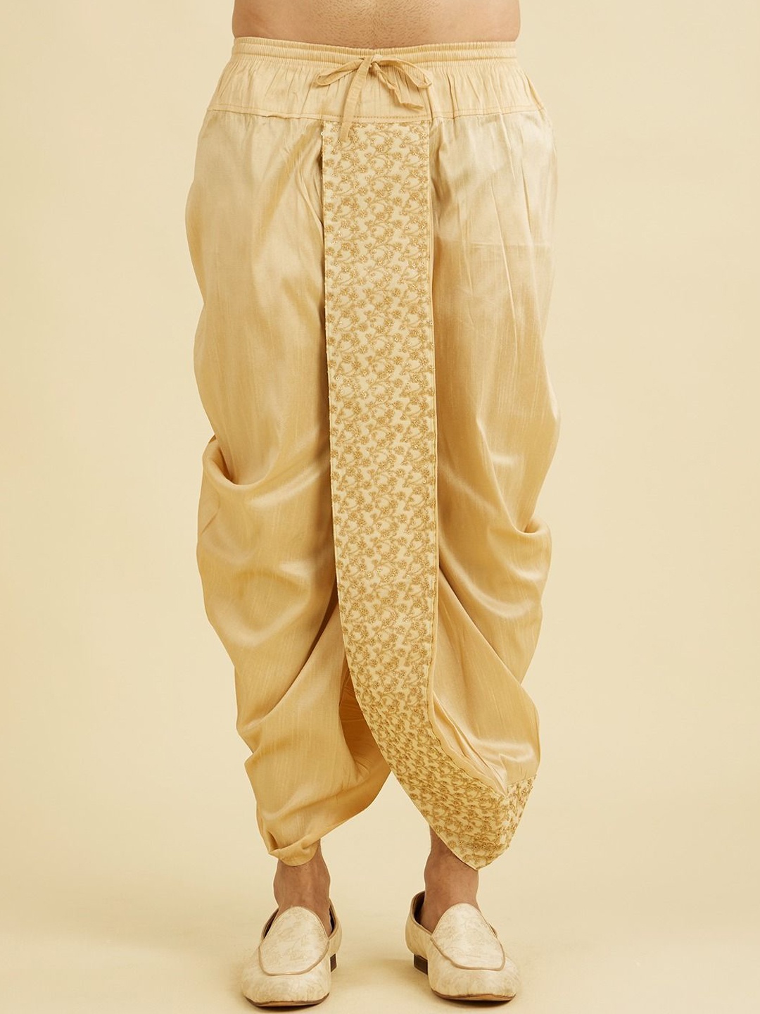 

Manyavar Men Art Silk Solid Dhoti Pants, Beige