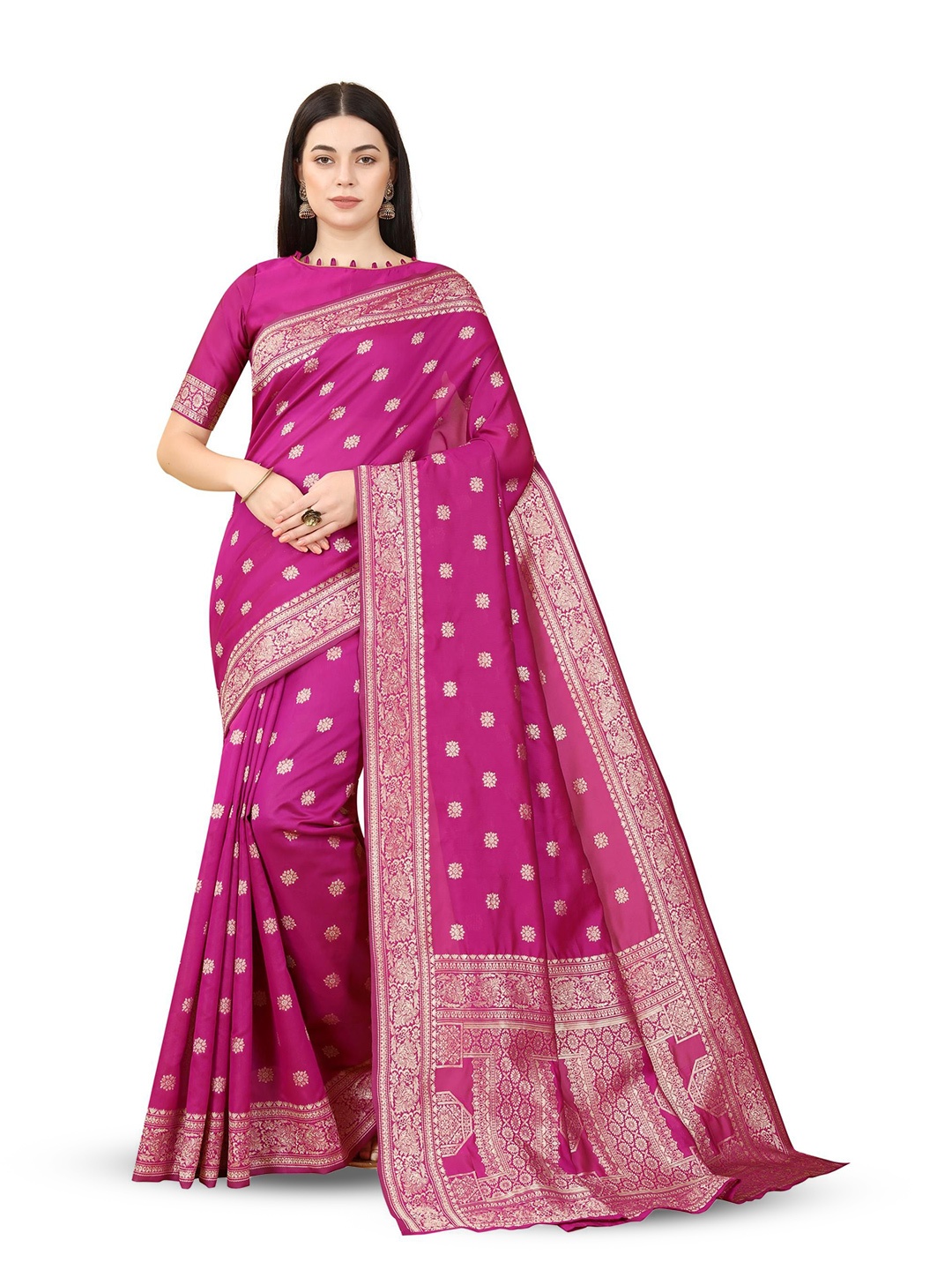 

KALINI Ethnic Motifs Woven Design Zari Pure Silk Banarasi Saree, Pink