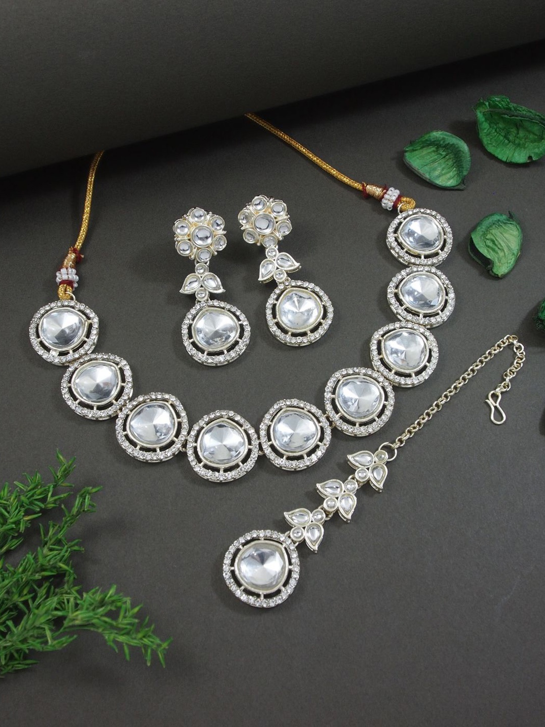 

I Jewels Stone-Studded Jewellery Set, Silver
