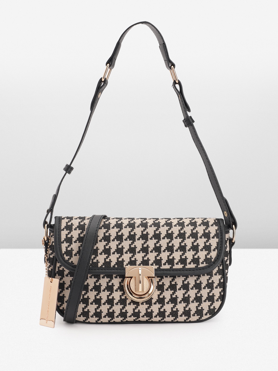 

French Connection Checked Structured Sling Bag, Black