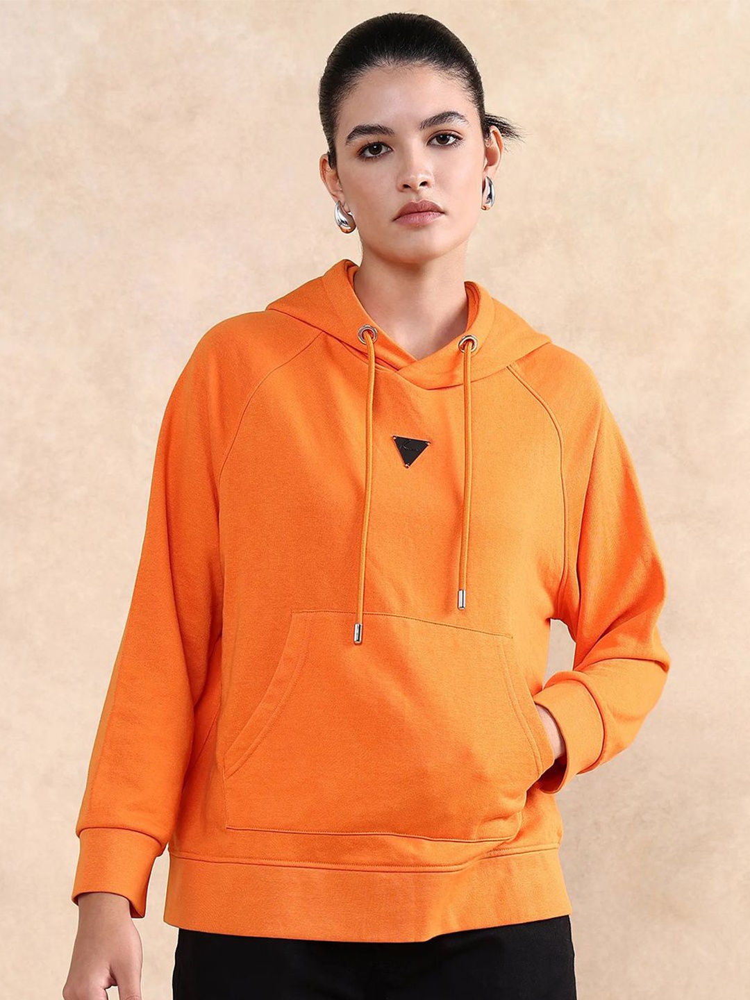 

RAREISM Women Hooded Cotton Sweatshirt, Orange