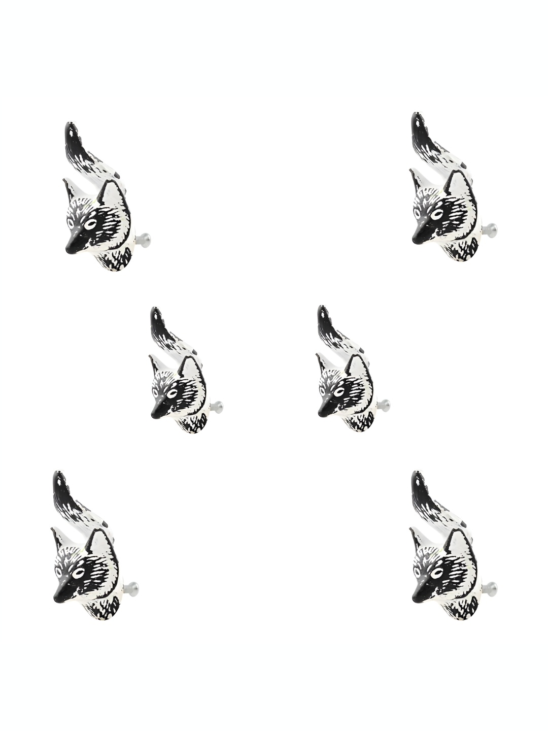 

Indianshelf Set Of 6 White Iron Fox Face Knobs