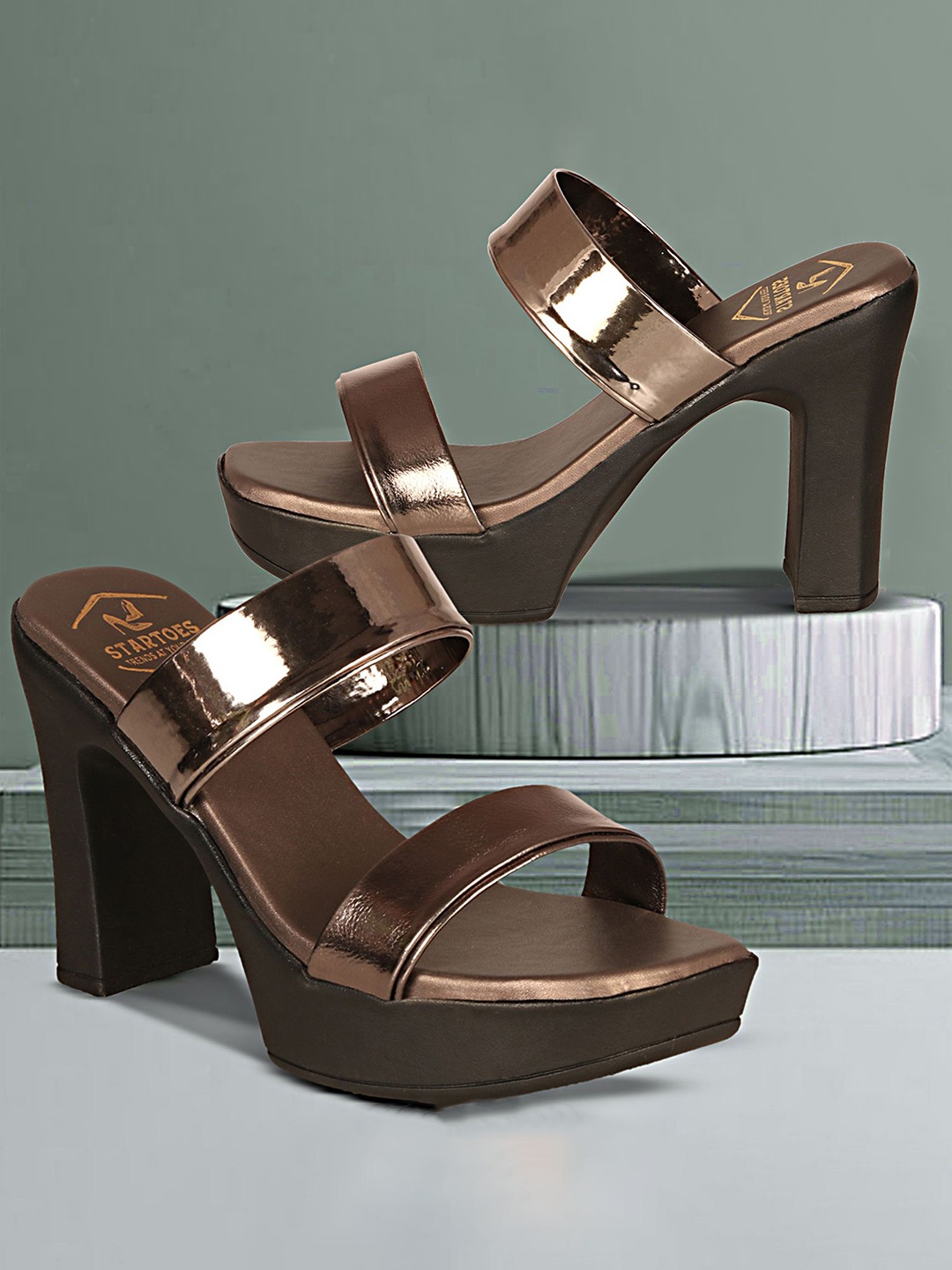 

STARTOES Synthetic Block Heel Sandals, Brown
