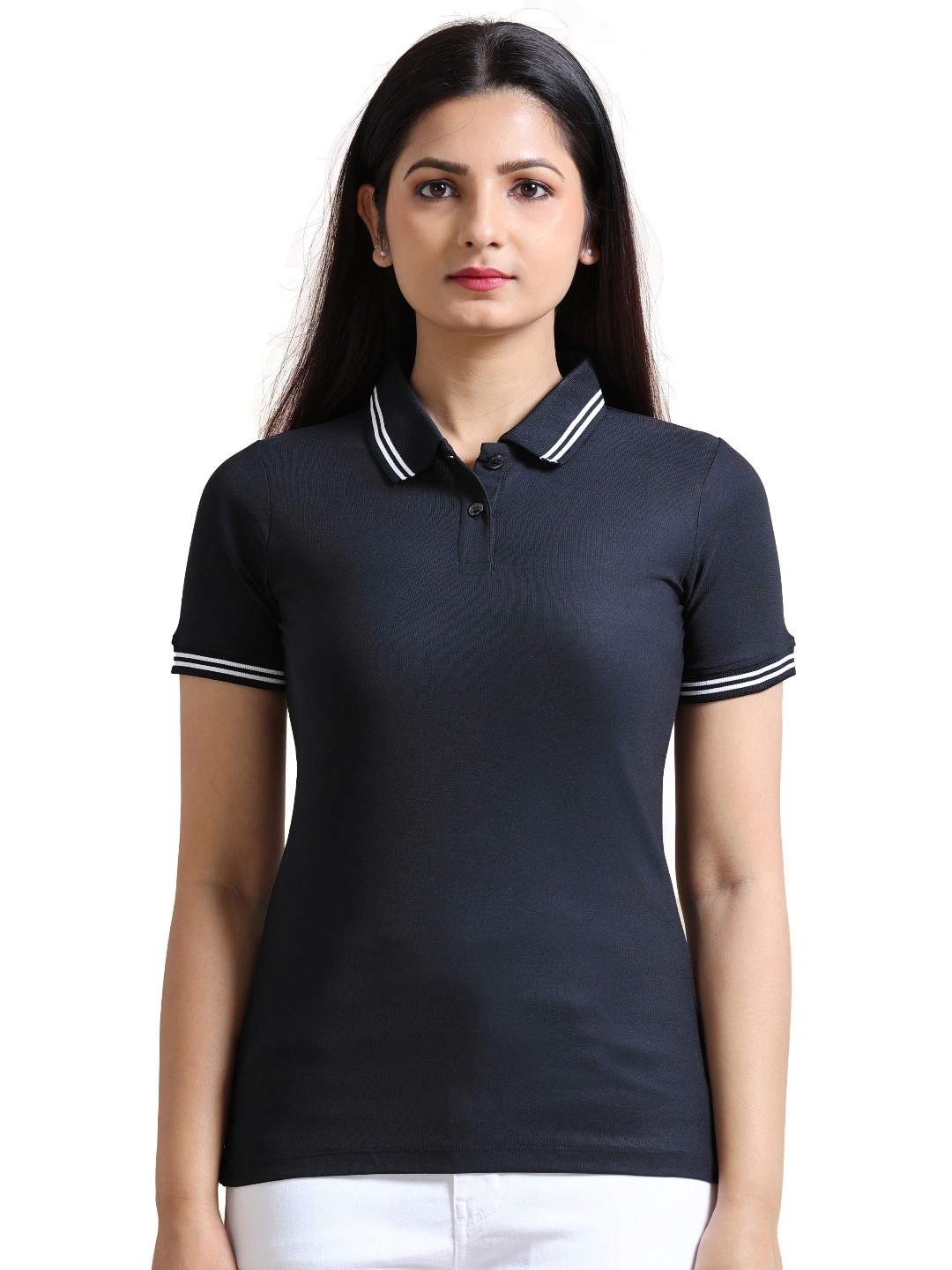 

ECOLINE Clothing Women Antimicrobial Solid Polo Collar T-shirt, Black