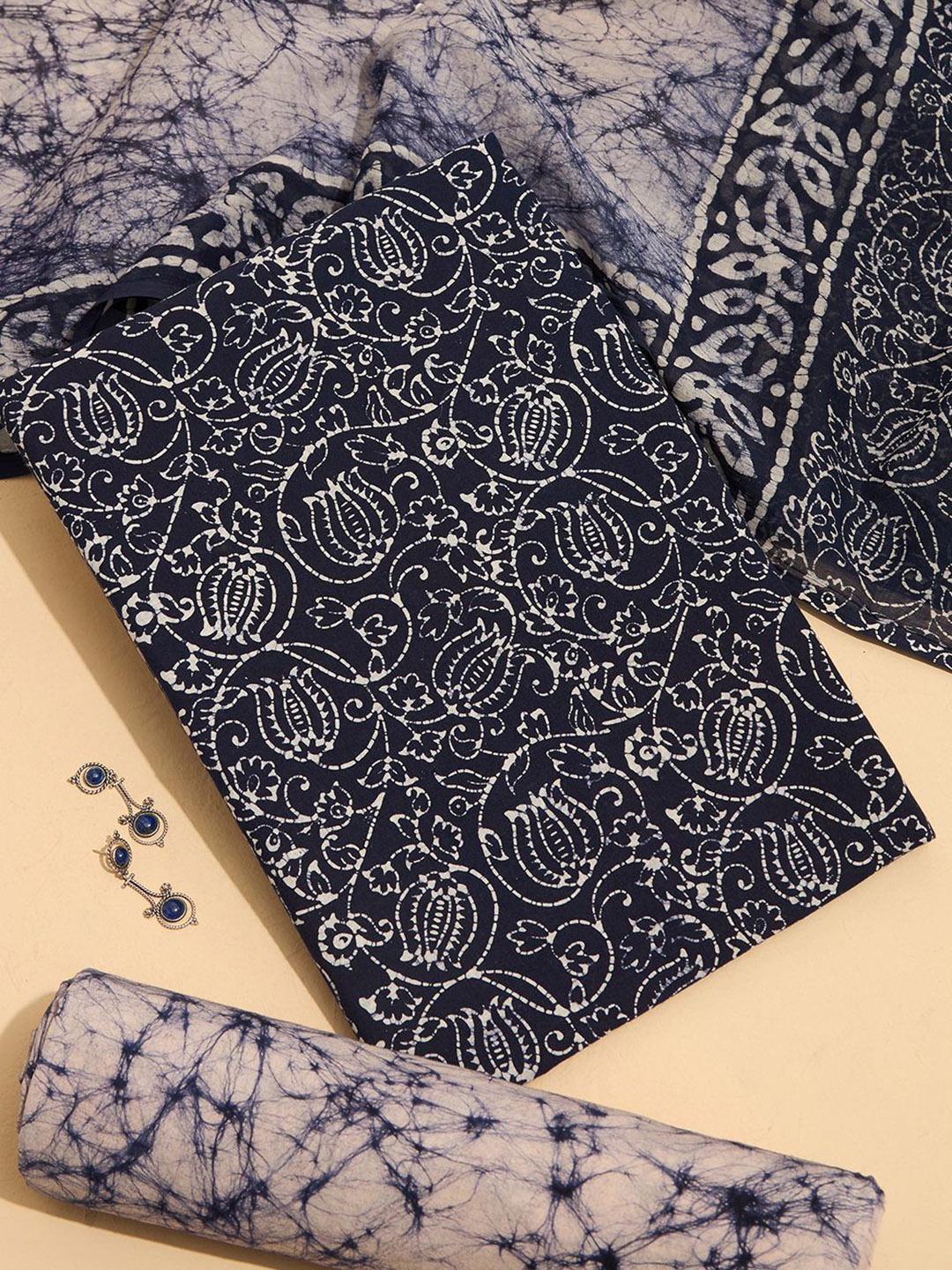 

Taneira Floral Dyed Pure Cotton Unstitched Dress Material, Navy blue