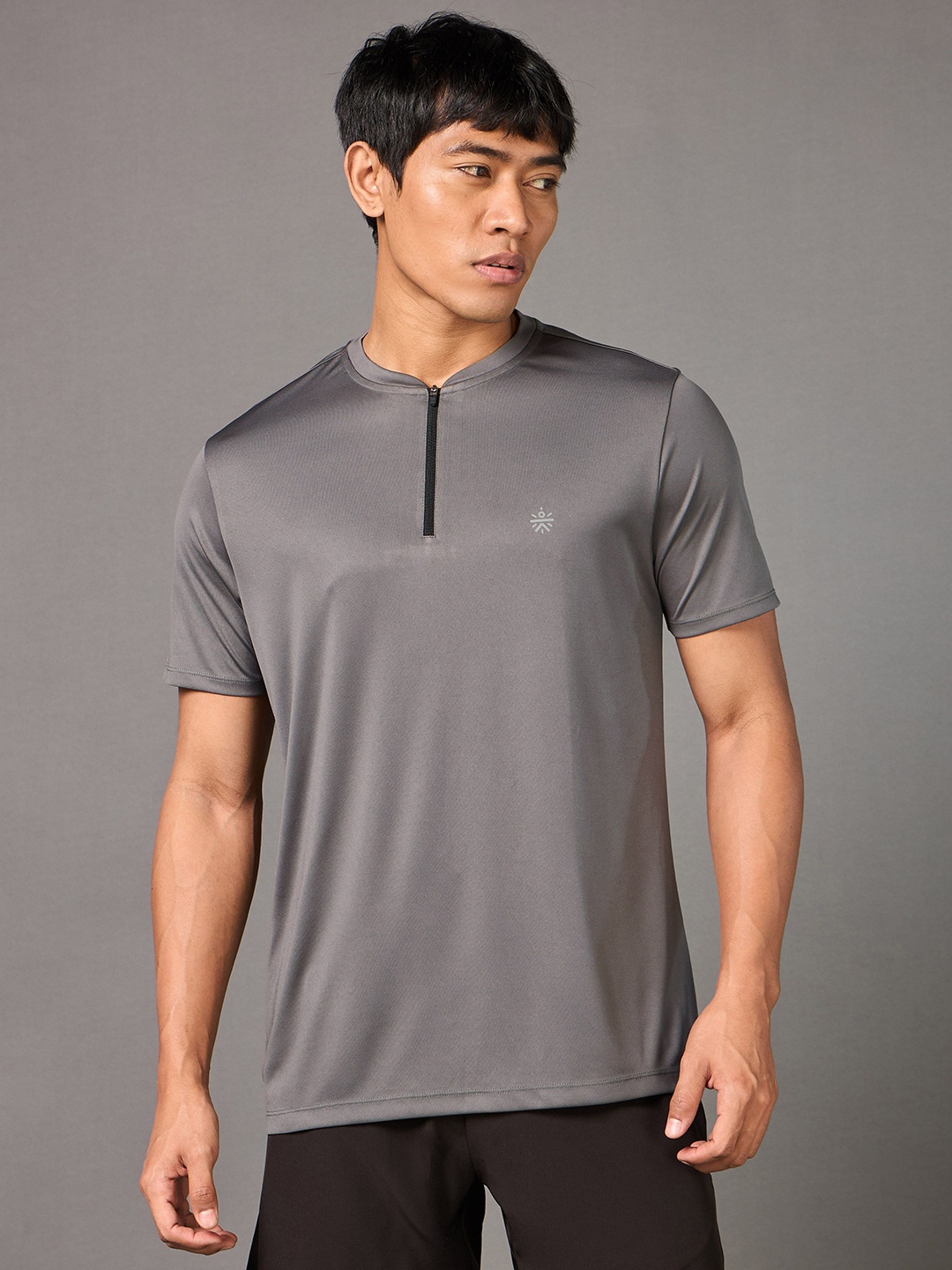 

CULT Men Moisture Wicking Solid Henley Neck T-shirt, Grey