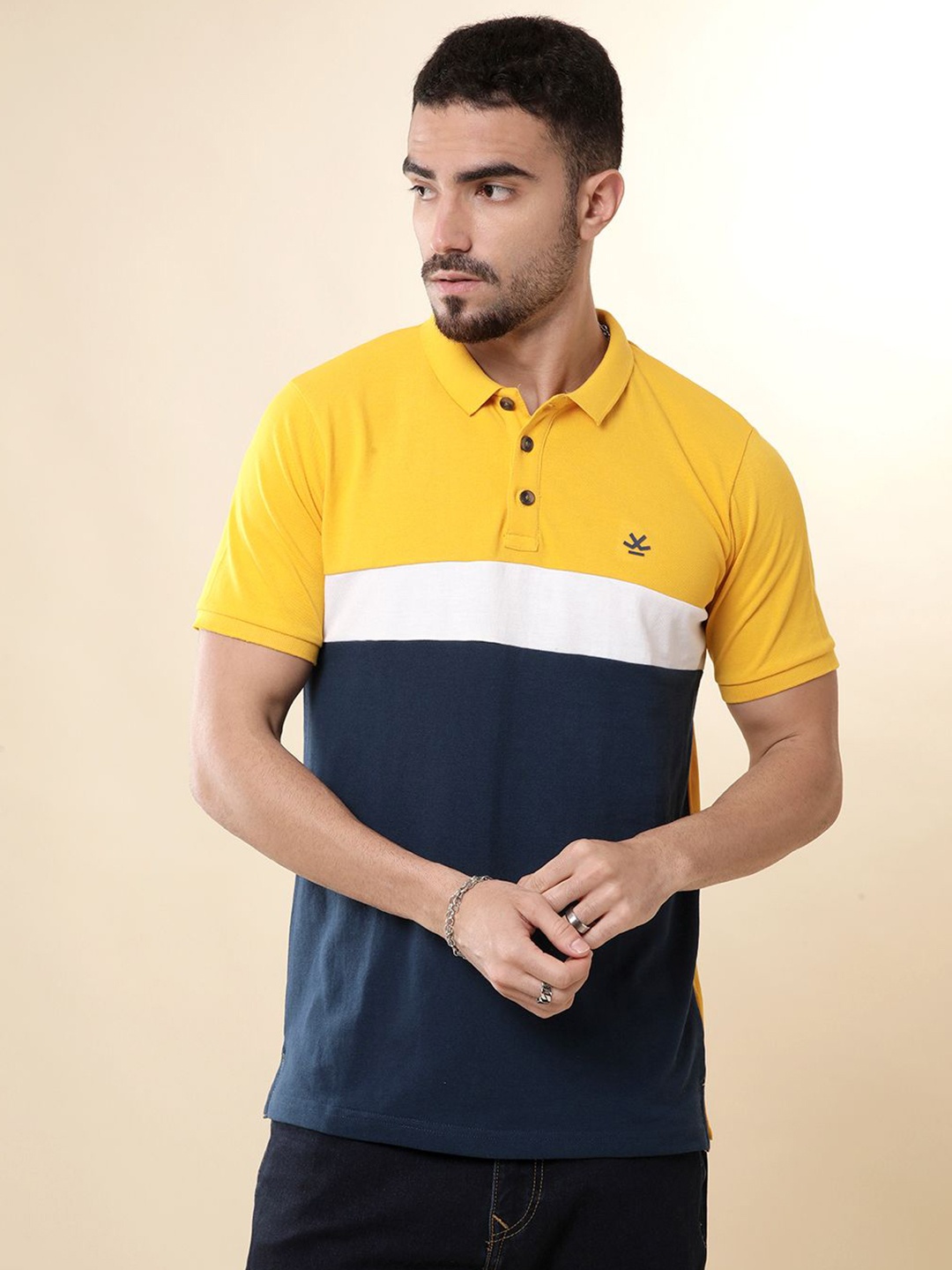 

WROGN Men Colourblocked Polo Collar Cotton T-shirt, Yellow