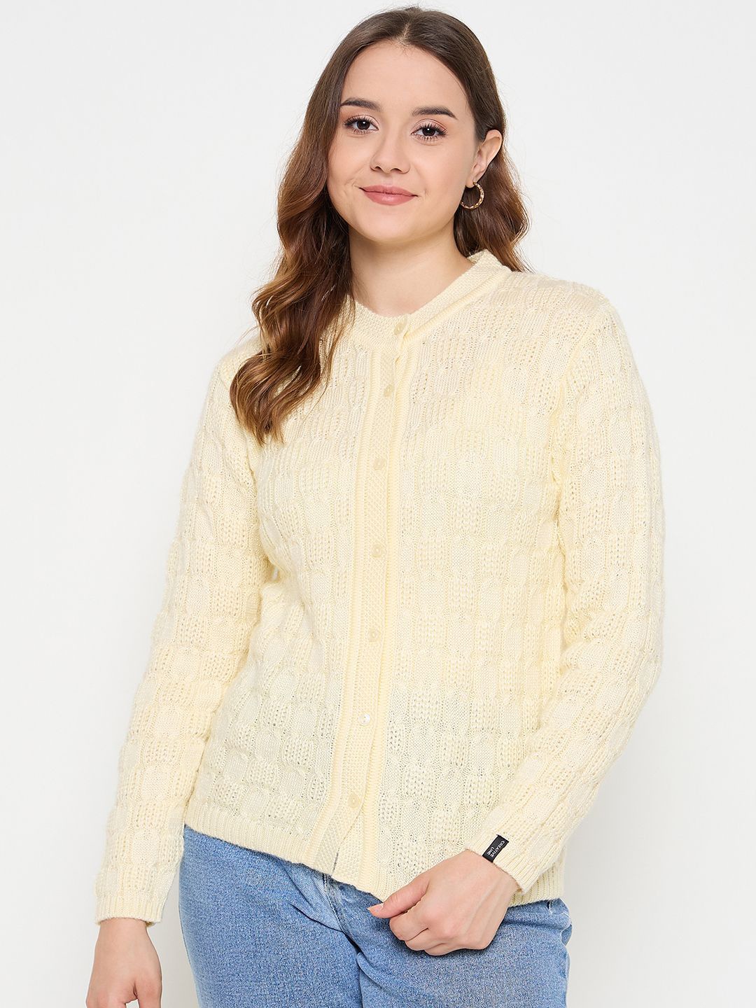 

CREATIVE LINE Women Woollen Cardigan, Cream