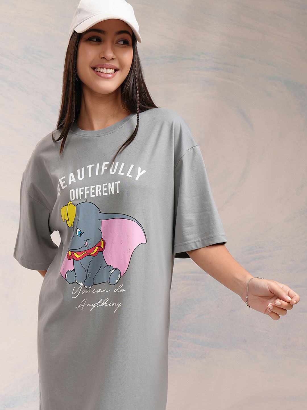 

Tokyo Talkies Disney Women Dumbo Printed Boxy Mini T-Shirt Dress, Grey