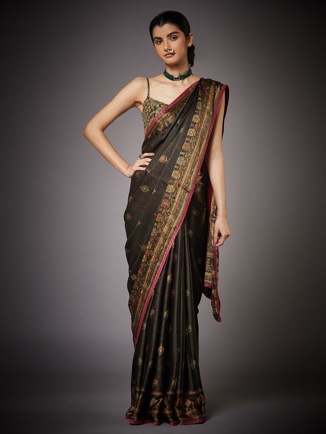 

Ri.Ritu Kumar Floral Printed Saree, Olive