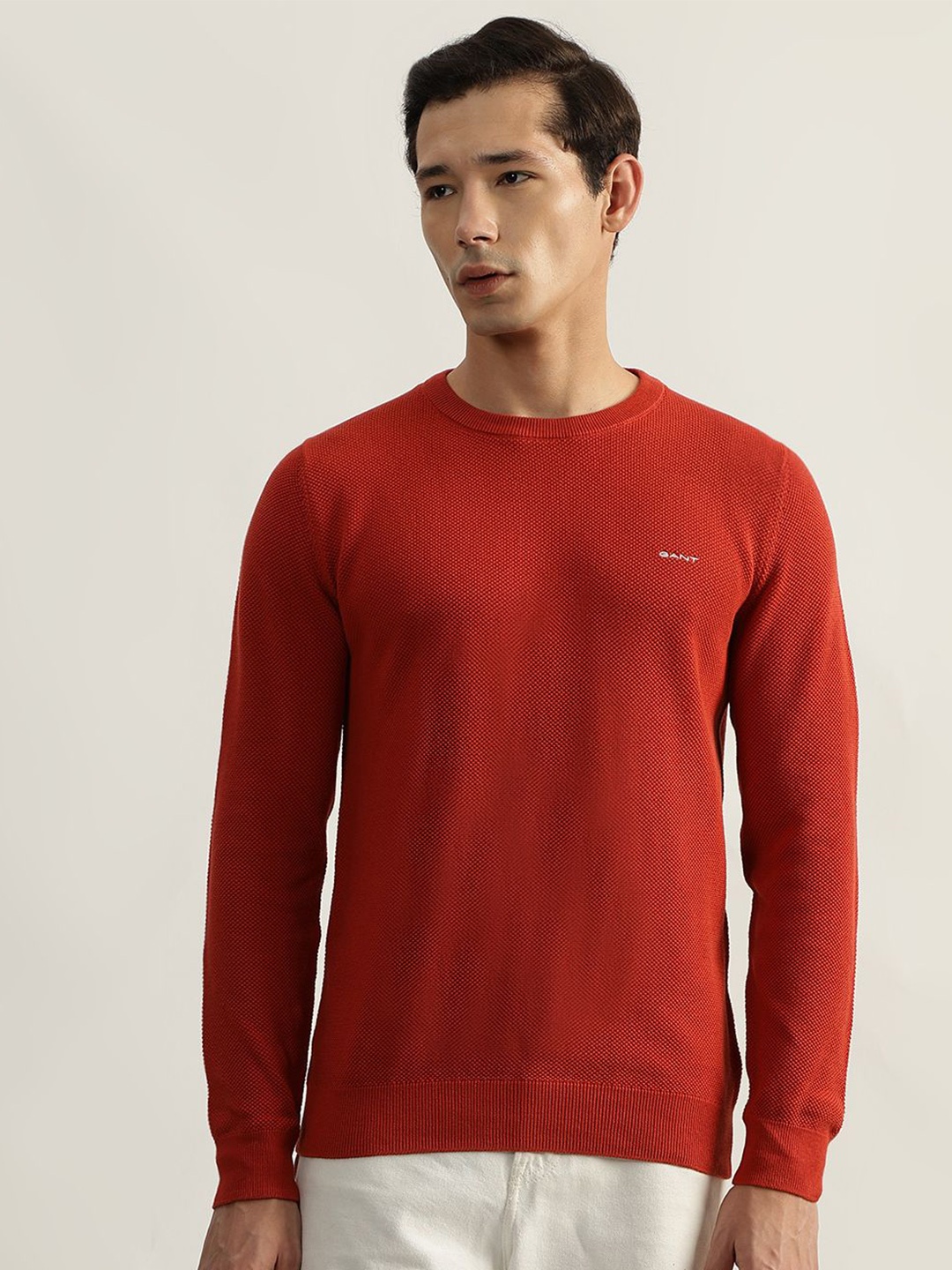 

GANT Men Cotton Round Neck Full Sleeves Pullover, Red