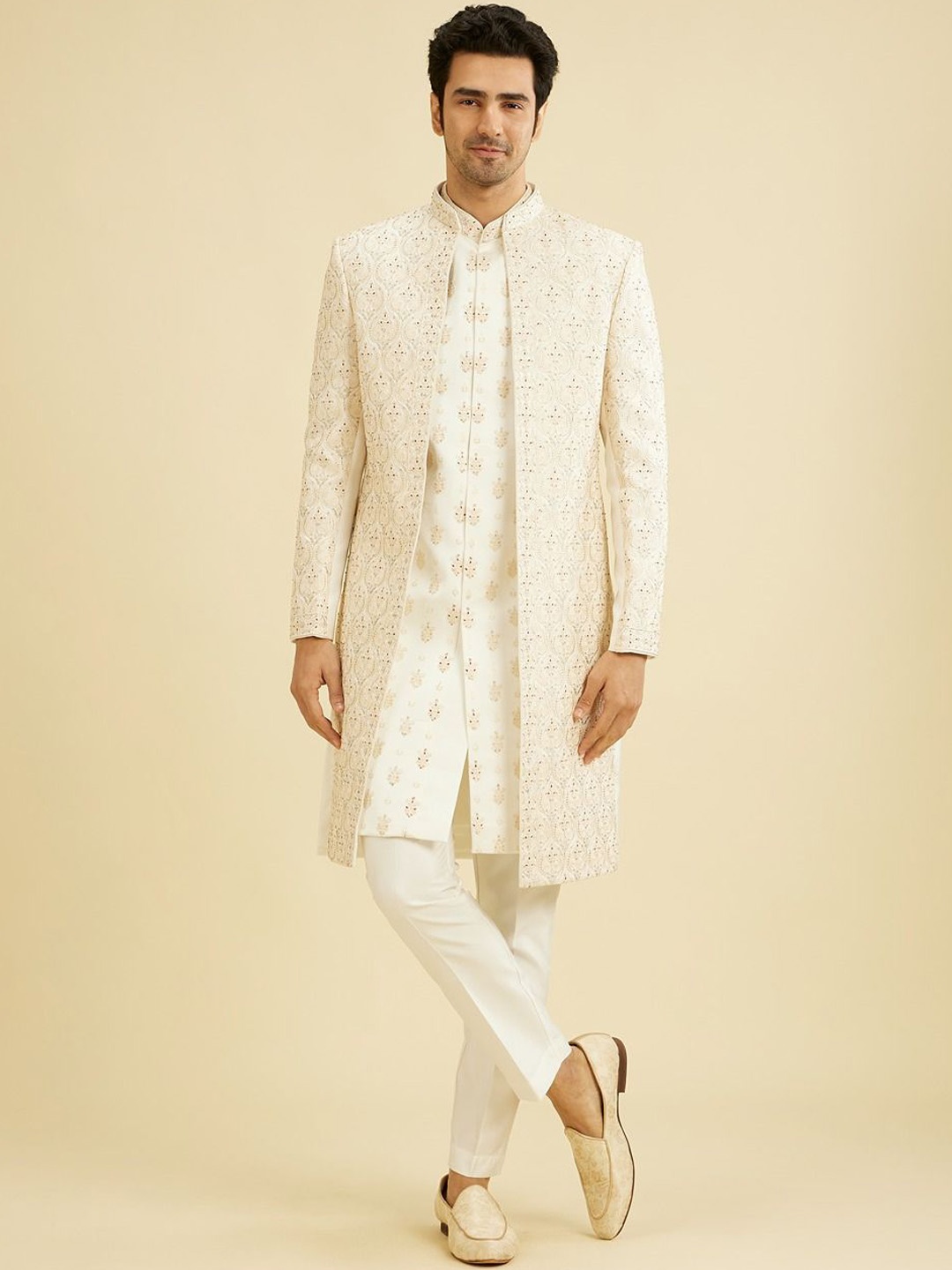 

Manyavar Embroidered Sherwani Set, White