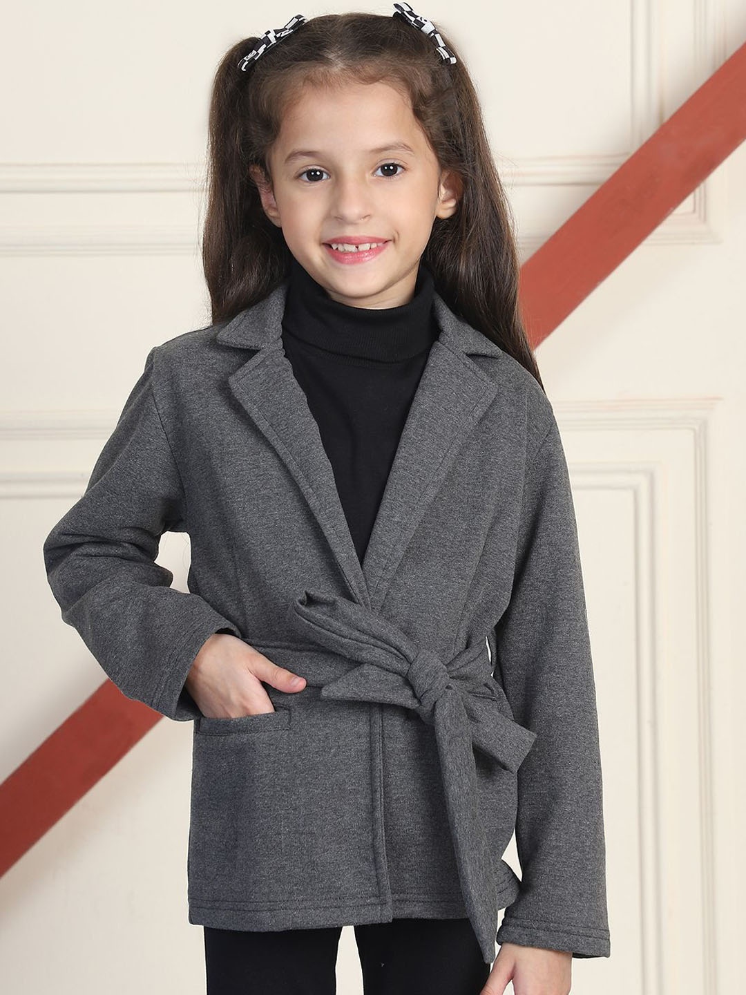 

MINI & MING Girls Long Sleeve Winter Coats With Waist Belt, Grey