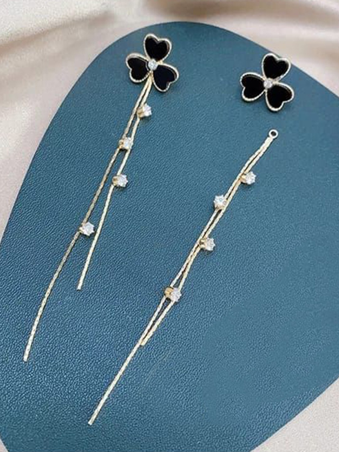 

YU FASHIONS Gold-Plated Geometric Rhinestone Studded Drop Earrings