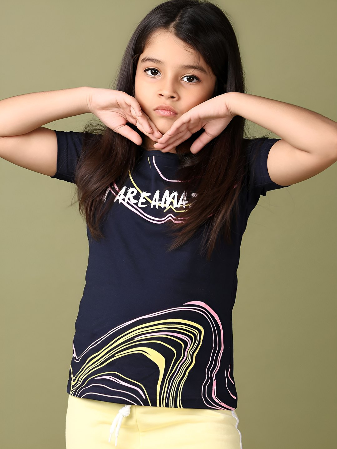 

V-Mart Girls Typography Printed Round Neck Cotton T-shirt, Navy blue