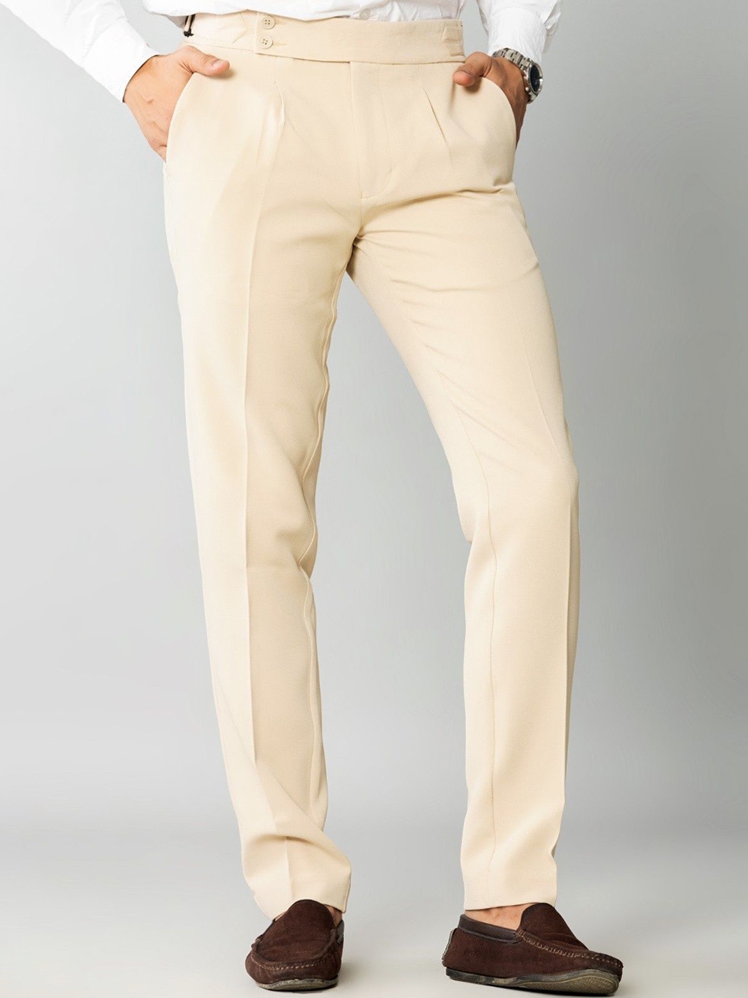 

el cielo Men Sharp Skinny Fit Easy Wash Pleated Trousers, Beige