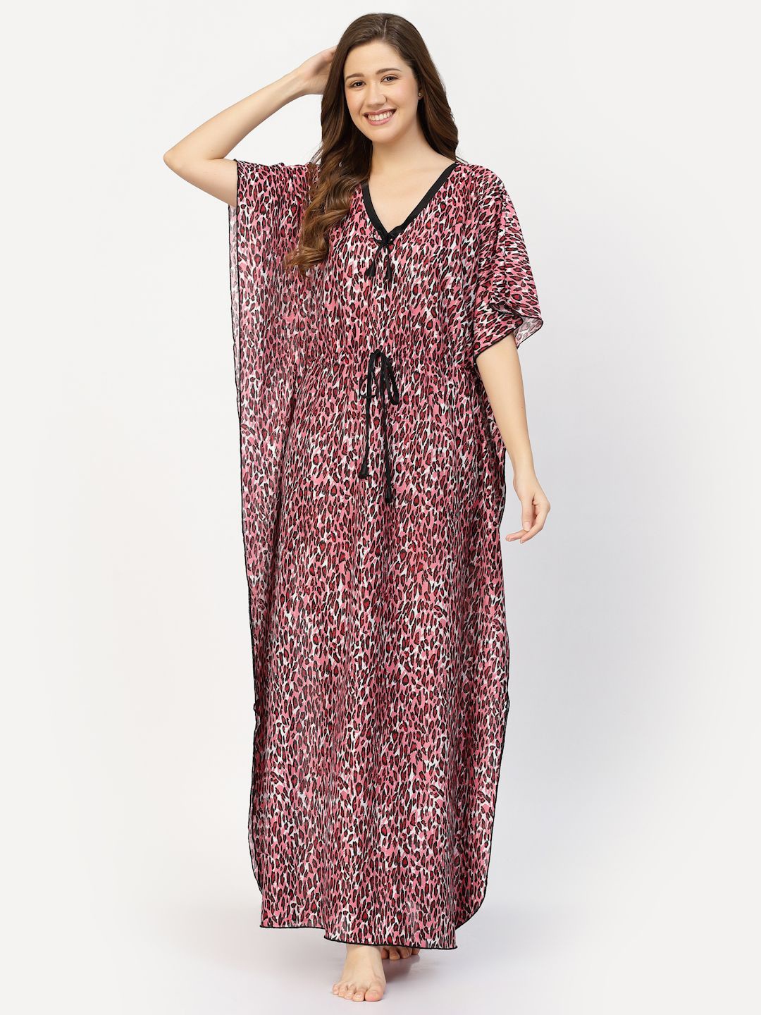 

CHUI MUI Women Printed Maxi Kaftan Nightdress, Maroon