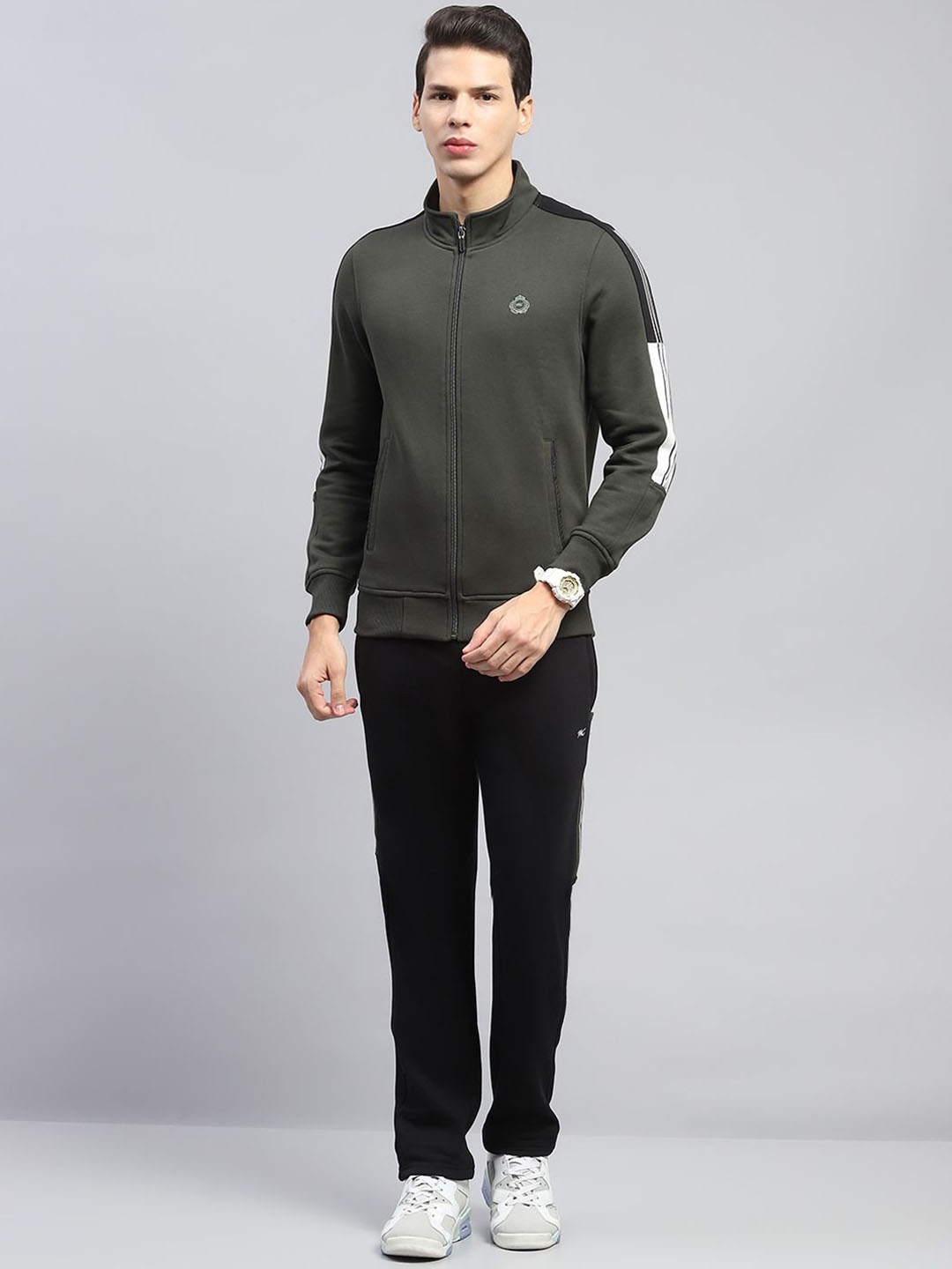 

Monte Carlo Men Printed Mock Neck Full Sleeve Tracksuit, Olive