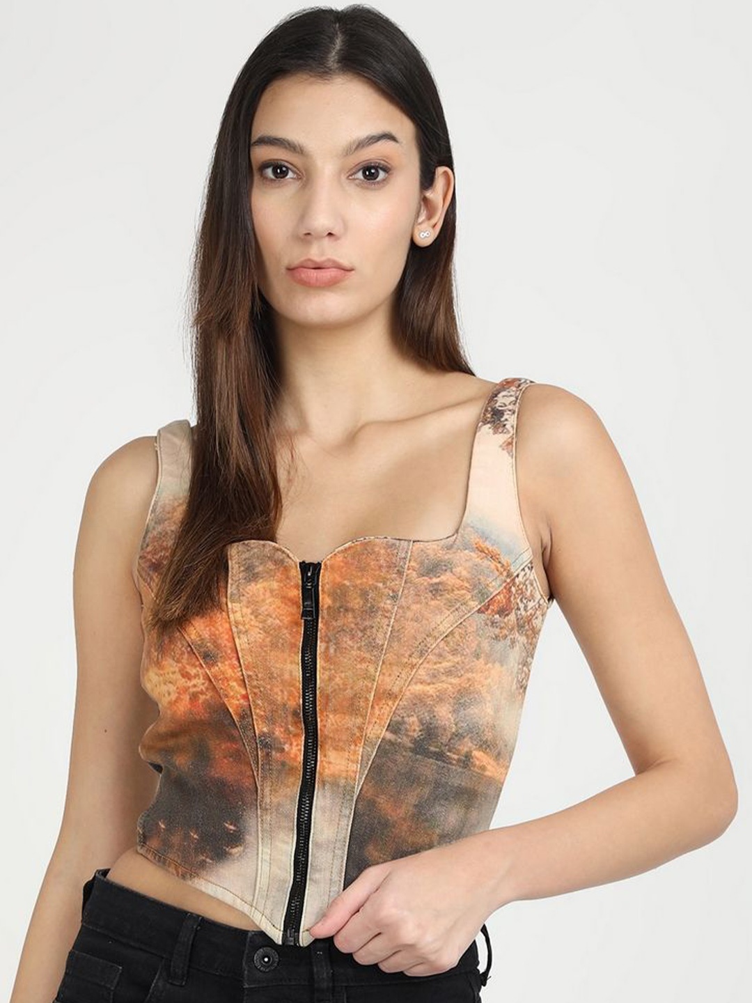 

GUESS Women Printed Square Neck Crop Top, Orange