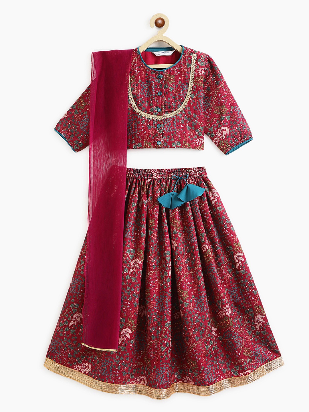 

Campana Girls Printed Sequinned Ready to Wear Lehenga & Blouse With Dupatta, Maroon