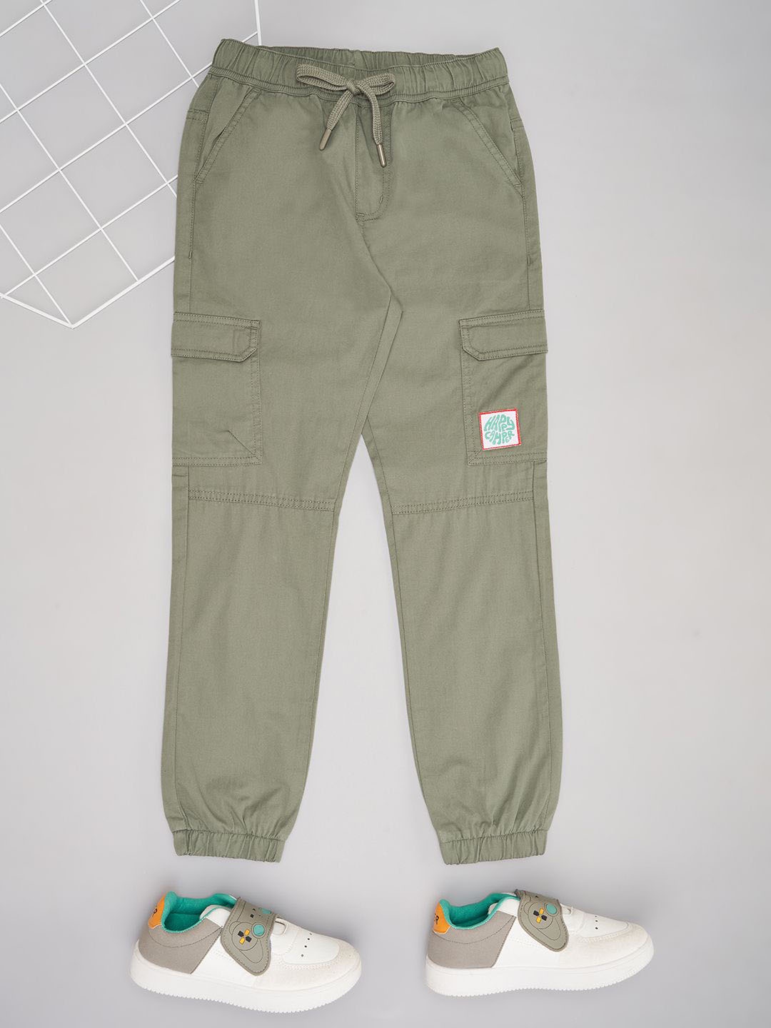 

Pantaloons Junior Boys Cotton Mid- Rise Joggers Trousers, Olive