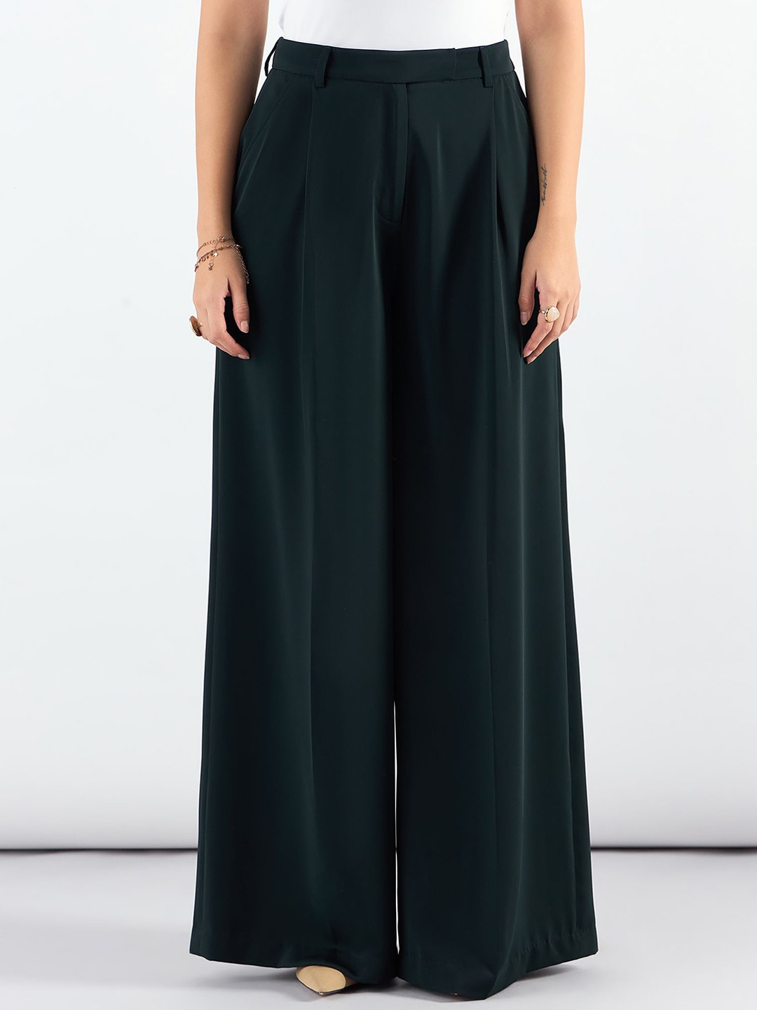 

PowerSutra Women Loose Fit High-Rise Wide Leg Trousers, Green