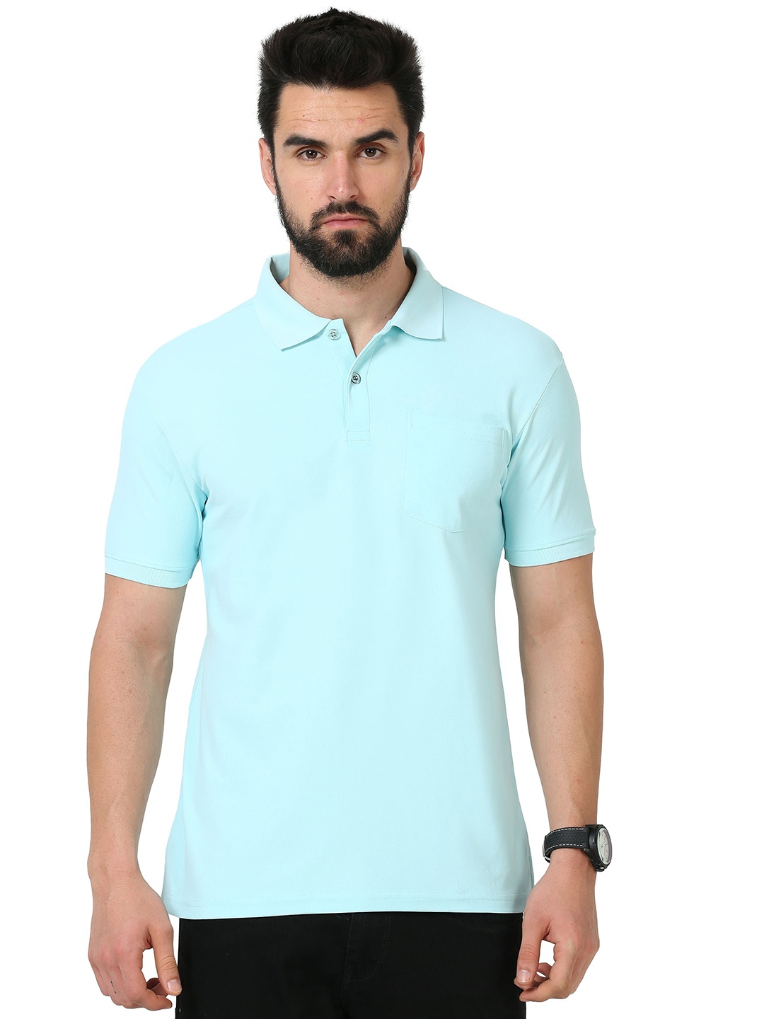

ECOLINE Clothing Men Antimicrobial Solid Polo Collar T-shirt, Sea green