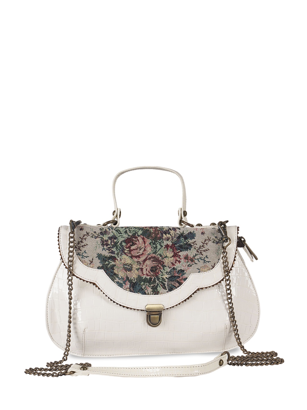 

RUDHIRA Floral Textured PU Half Moon Shoulder Bag, White