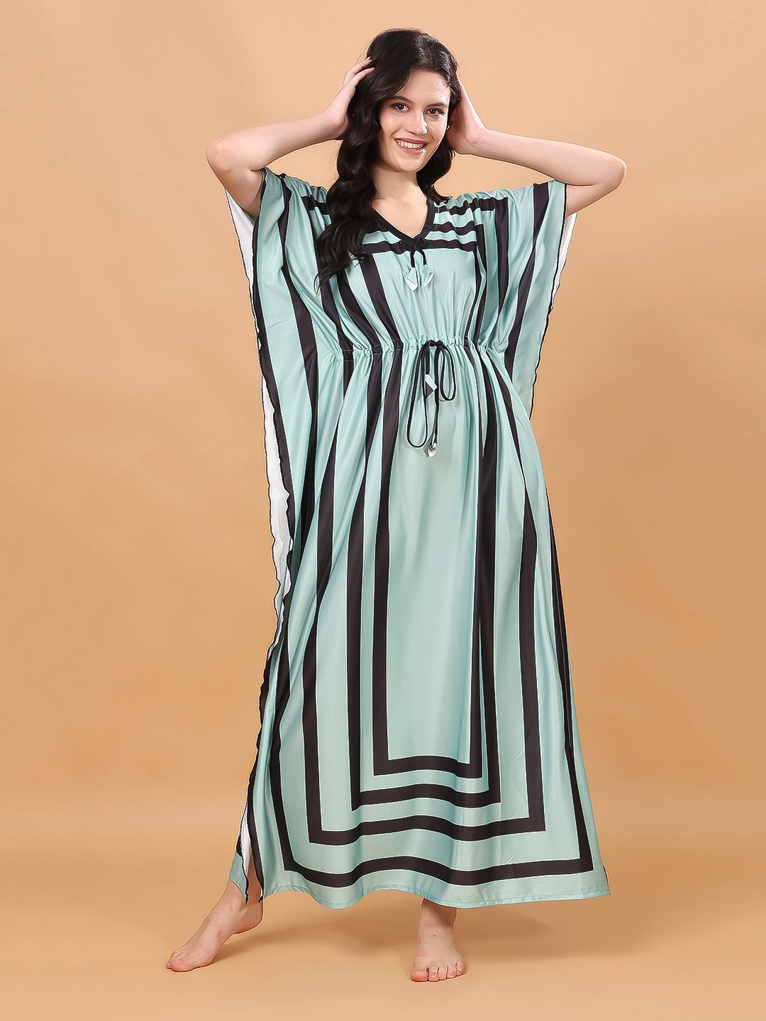 

CHUI MUI Women Printed Maxi Kaftan Nightdress, Green