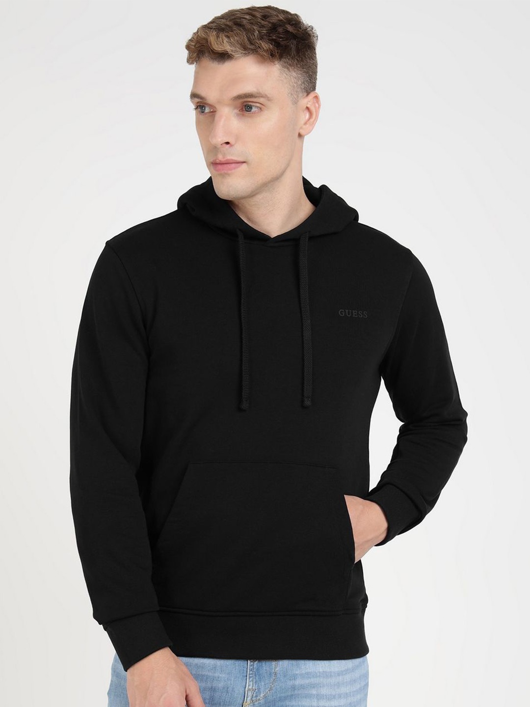 

GUESS Men Hooded Cotton Winter Sweatshirt, Black