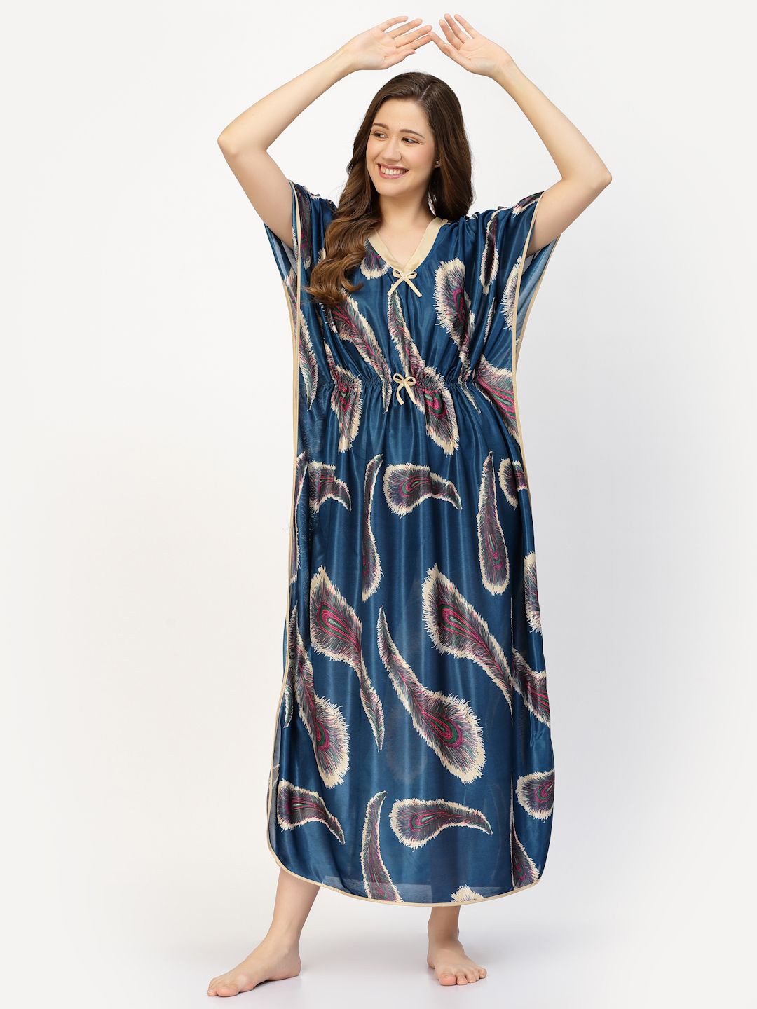 

CHUI MUI Ethnic Motifs Printed Maxi Kaftan Nightdress, Blue