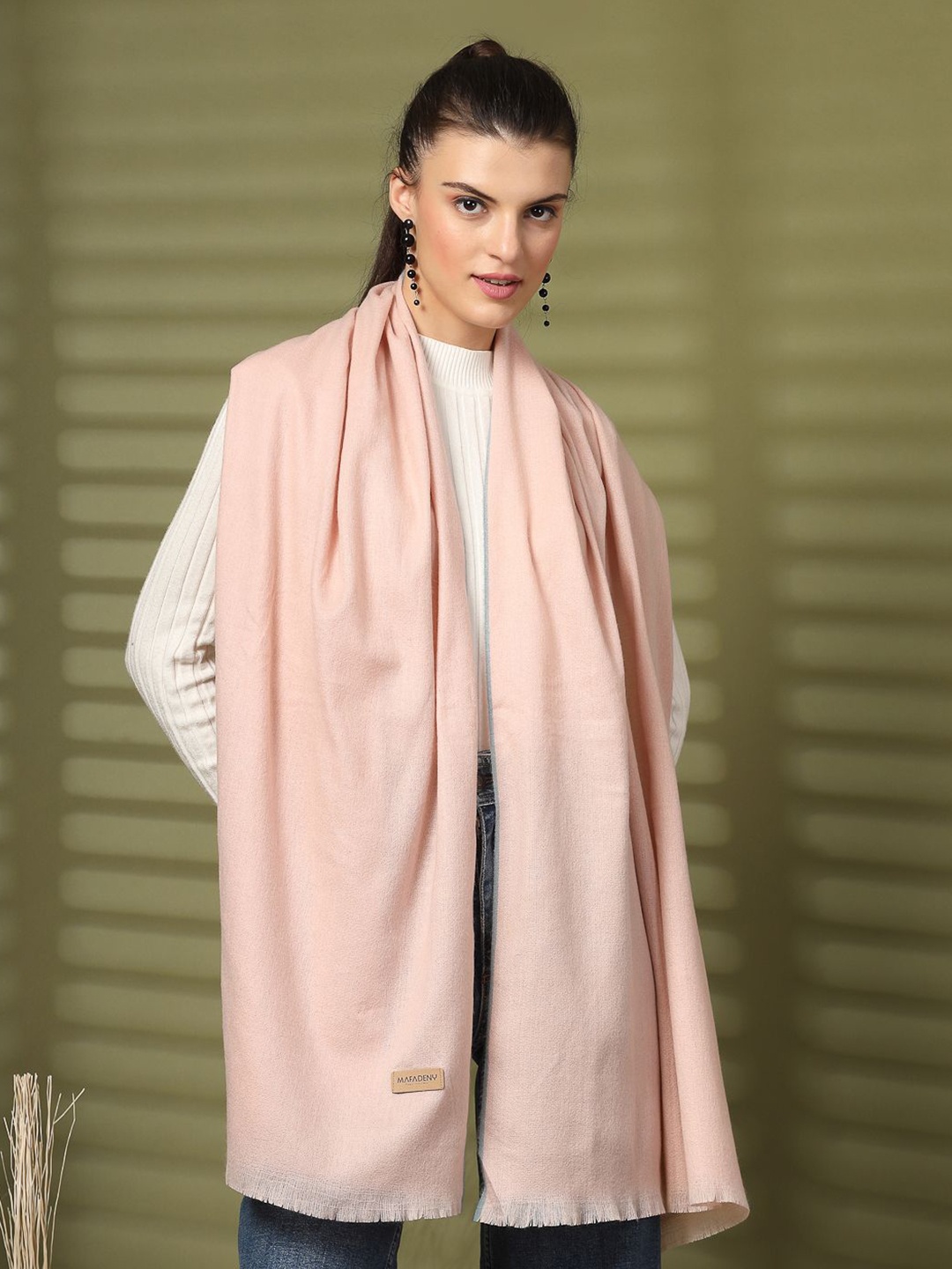 

Mafadeny Women Solid Stole With Frayed Border, Peach