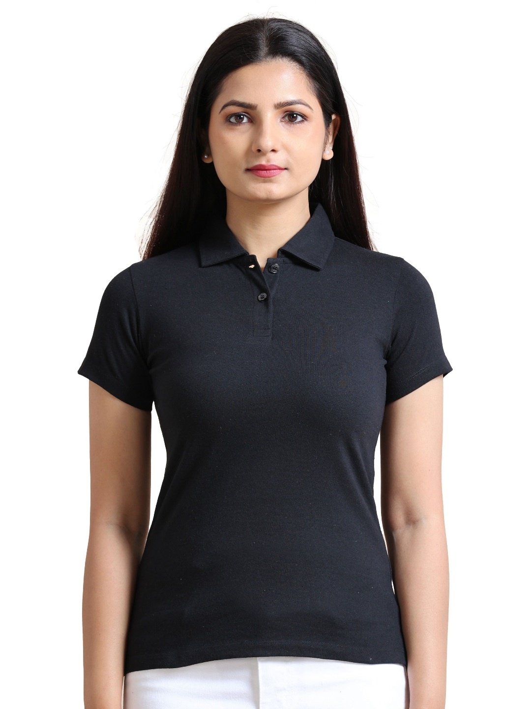 

ECOLINE Clothing Women Bio Finish Solid Polo Collar Cotton T-shirt, Black