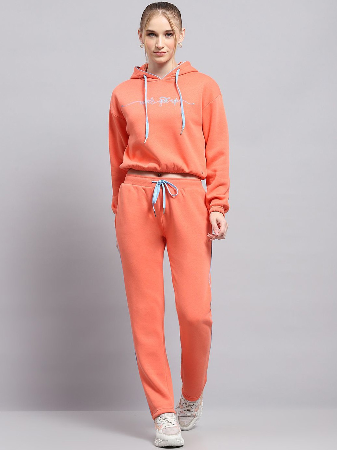 

Monte Carlo Women Typography Printed Hooded Mid-Rise Casual Tracksuits, Peach