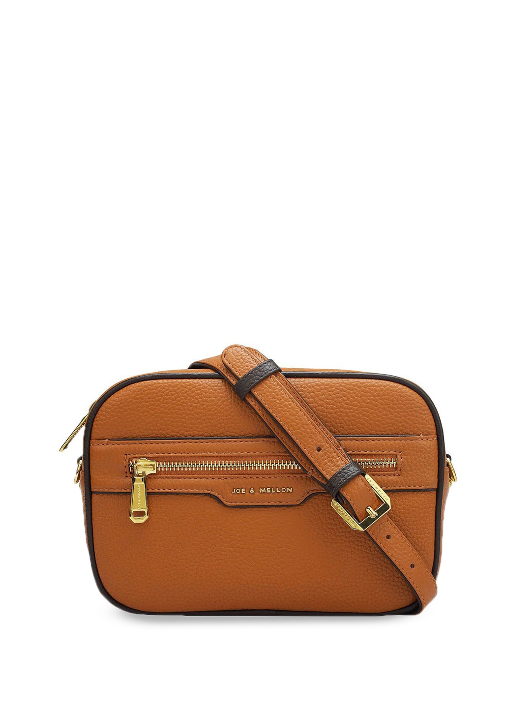 

Joe & Mellon Women Textured Solid Structured Leather Sling Bag, Tan