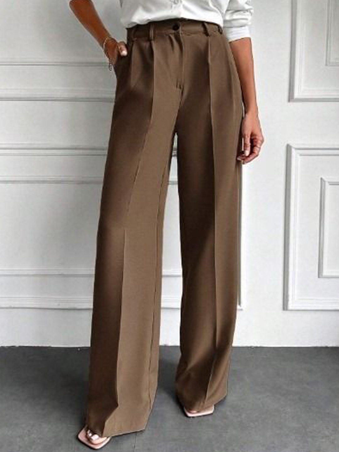 

Next One Women Smart High-Rise Easy Wash Pleated Trousers, Brown