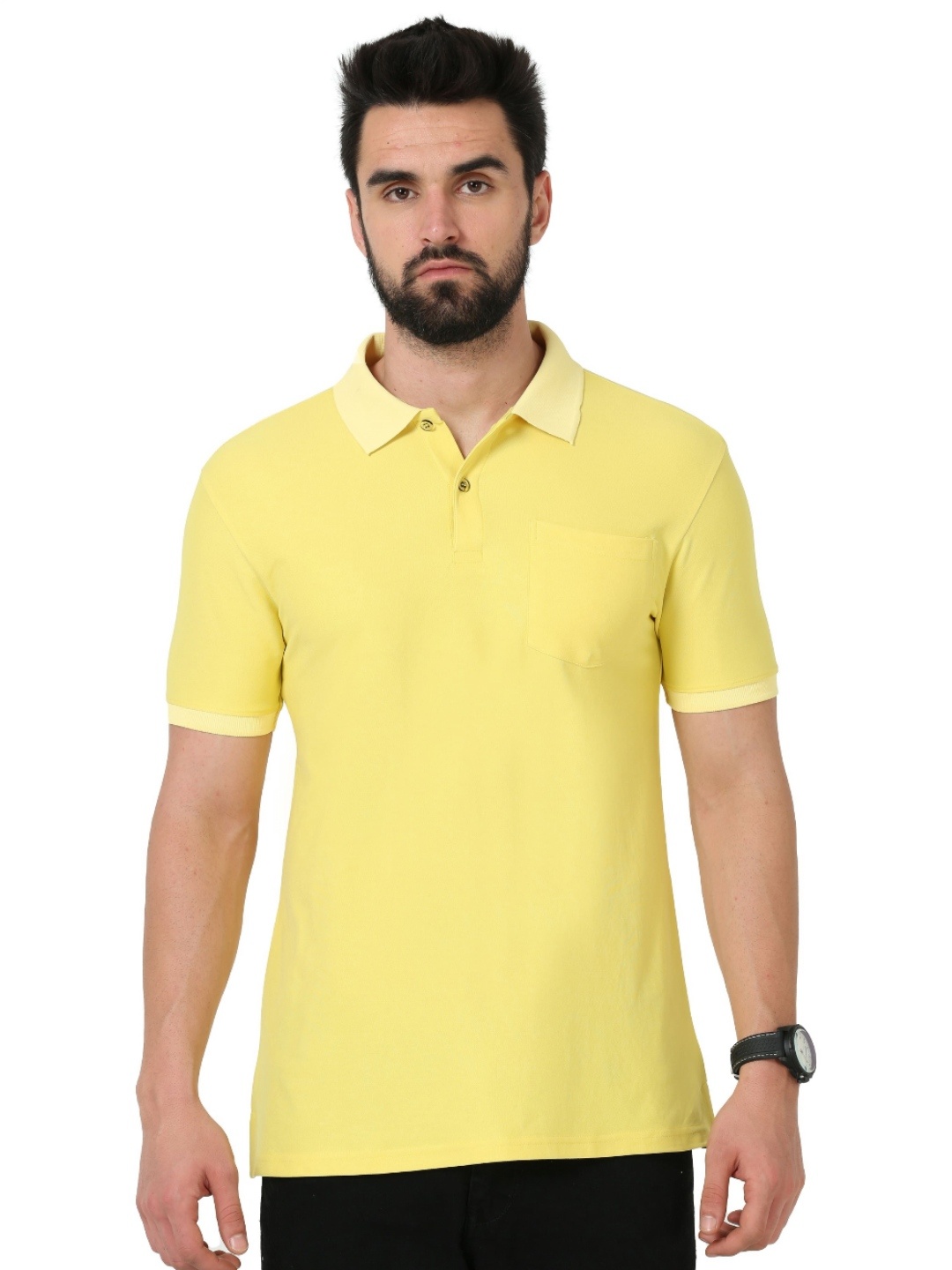 

ECOLINE Clothing Men Antimicrobial Solid Polo Collar T-shirt, Yellow