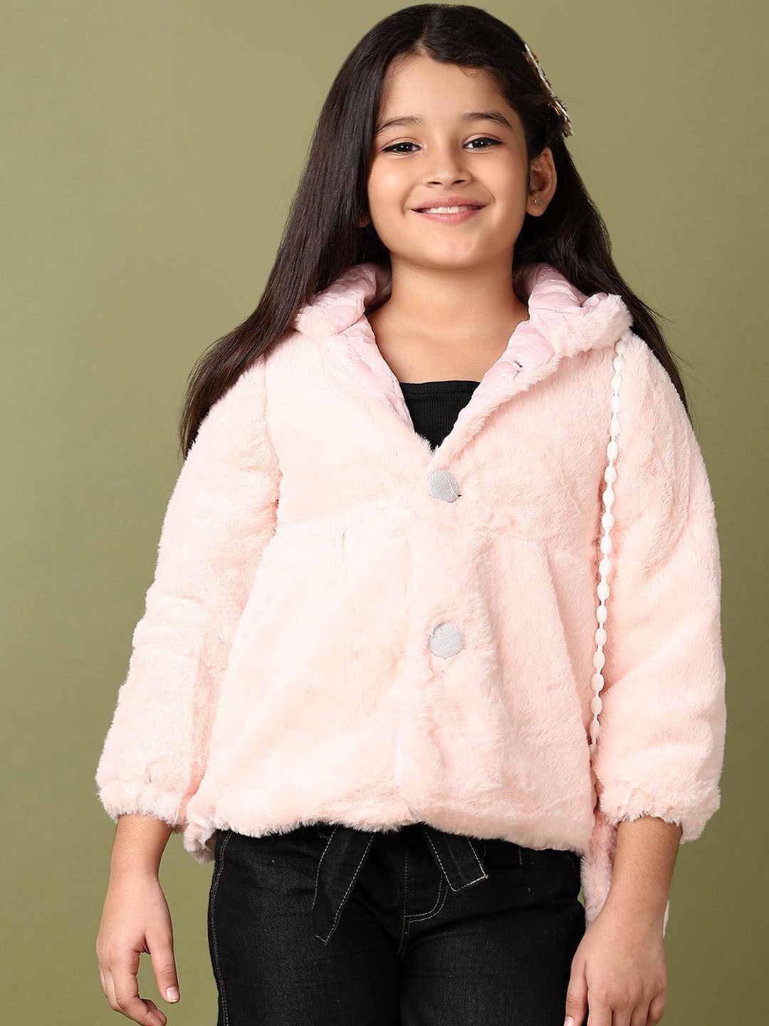 

V-Mart Girls Hooded Solid Cotton Casual Parka Jacket, Pink