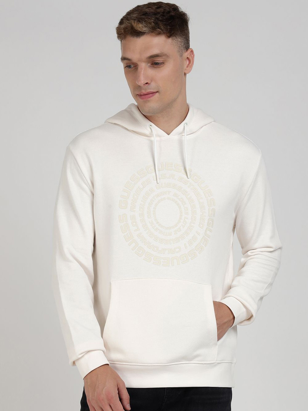 

GUESS Men Self-Design Hooded Sweatshirt, White