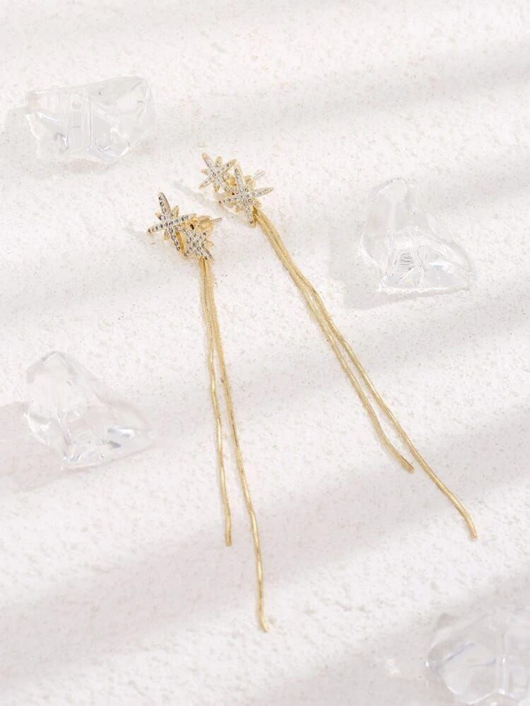 

YU FASHIONS Gold Plated Rhinestone Studded Contemporary Drop Earrings