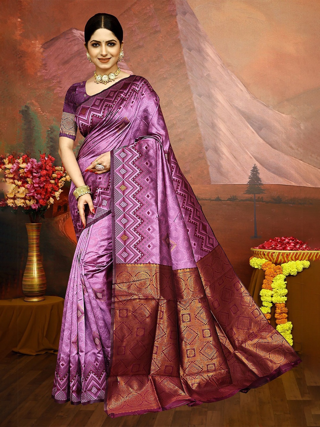 

Aika Woven Design Zari Pure Silk Banarasi Saree, Pink