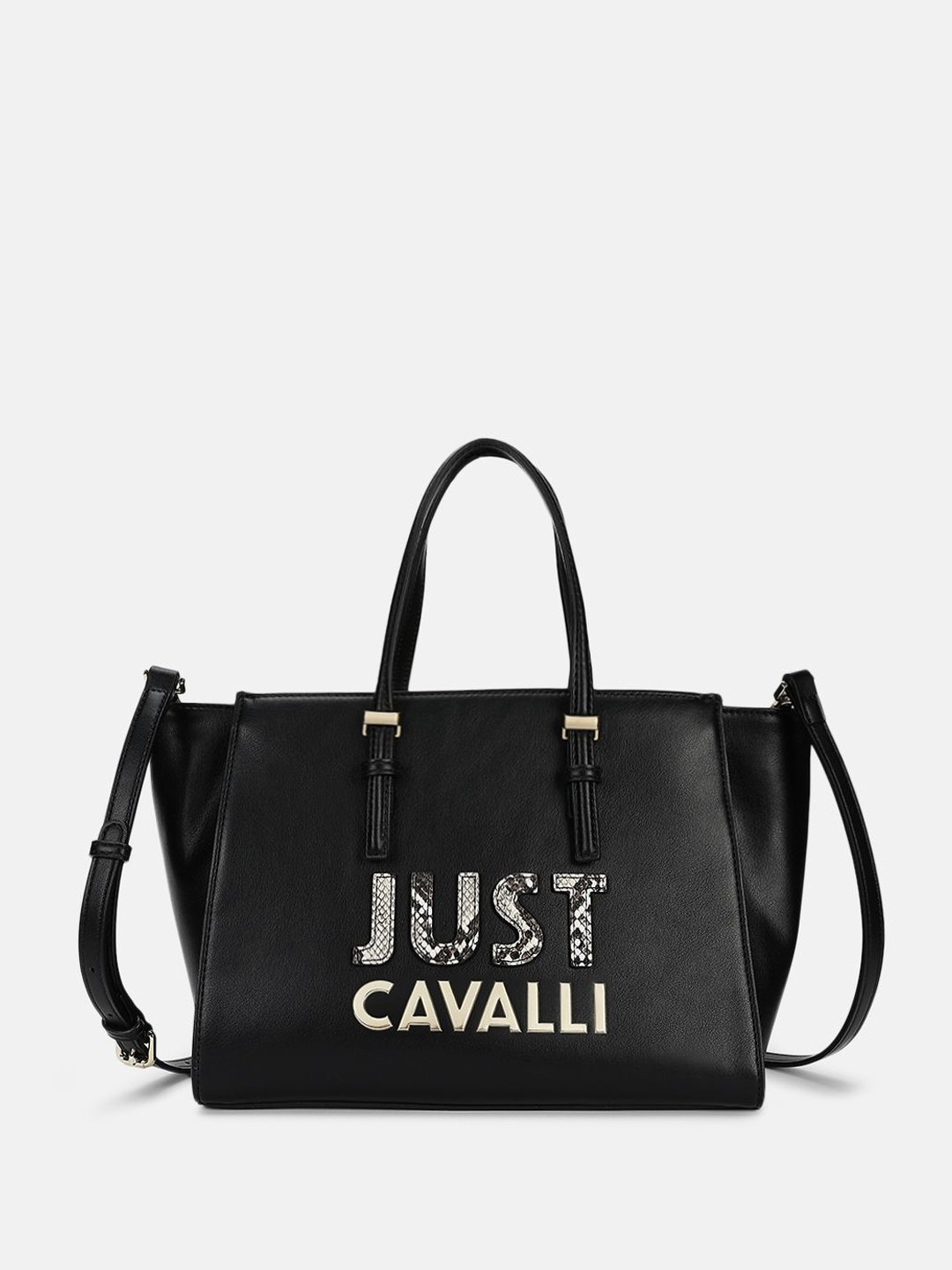

Just Cavalli Women Typography Printed Structured Shoulder Bag, Black