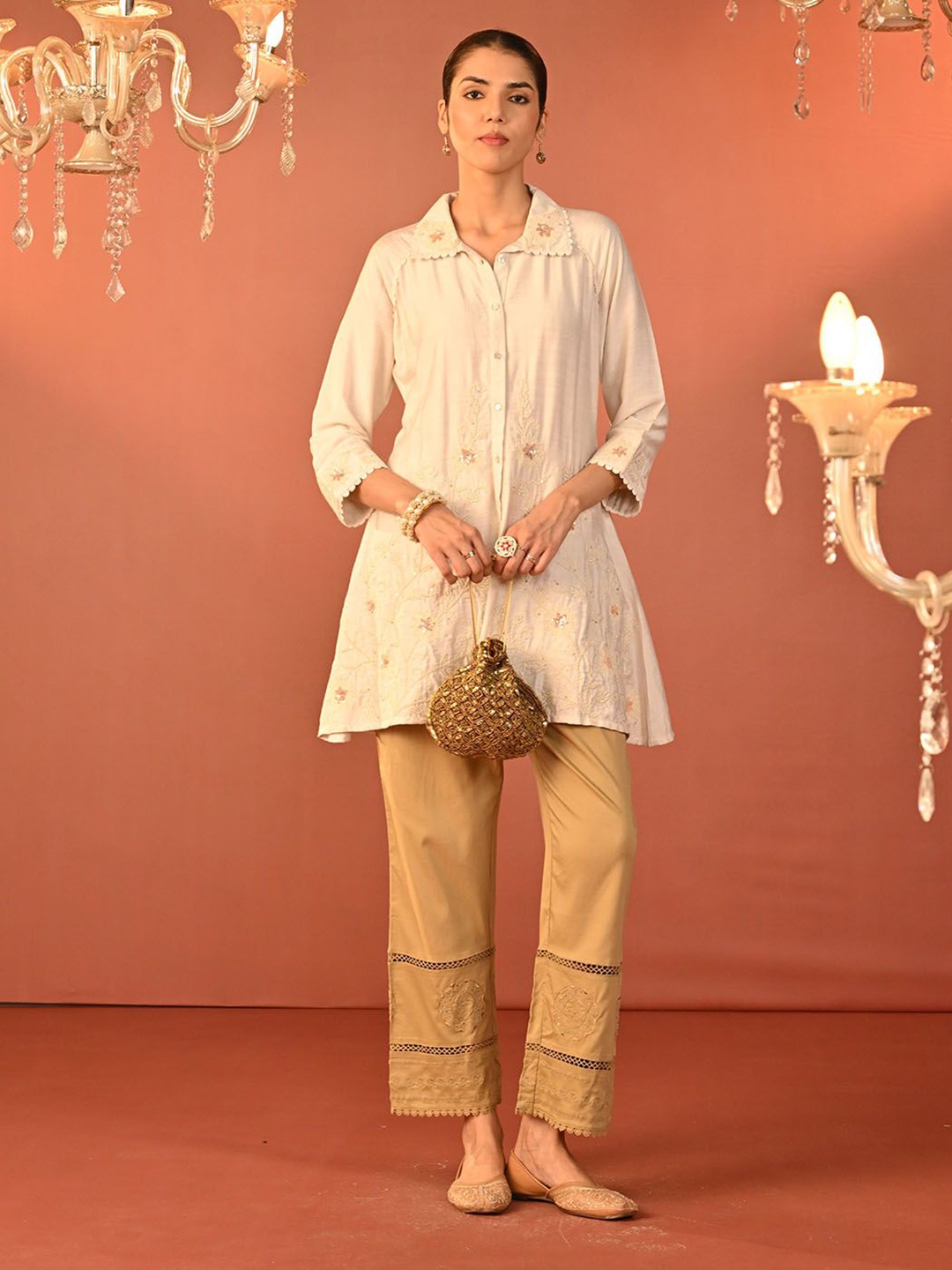 

Lakshita Shirt Collar Embroidered Tunic, Off white